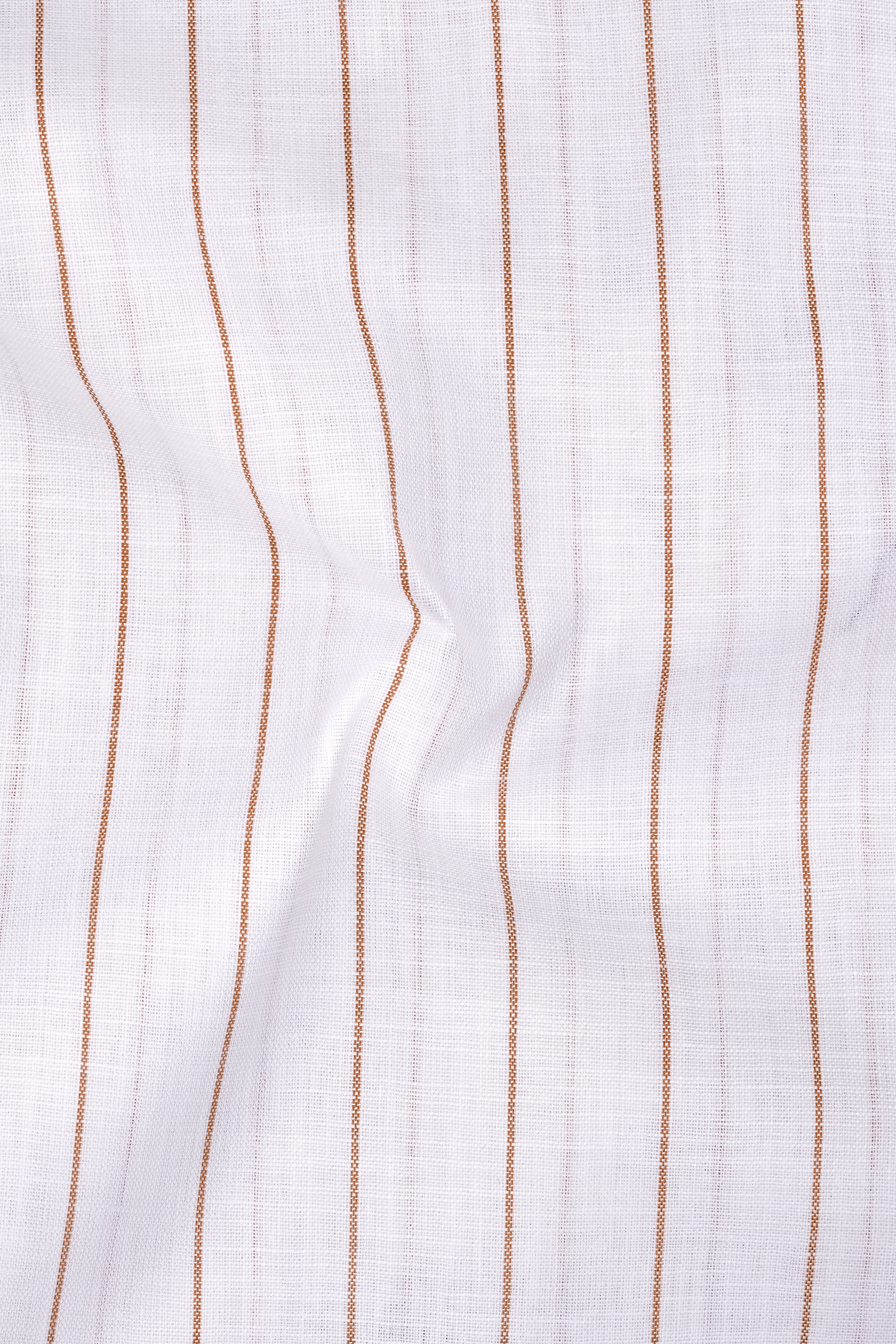 Echelon-Bright White And Mocha Brown Pin Striped Luxurious Linen Button Down Dress Shirts