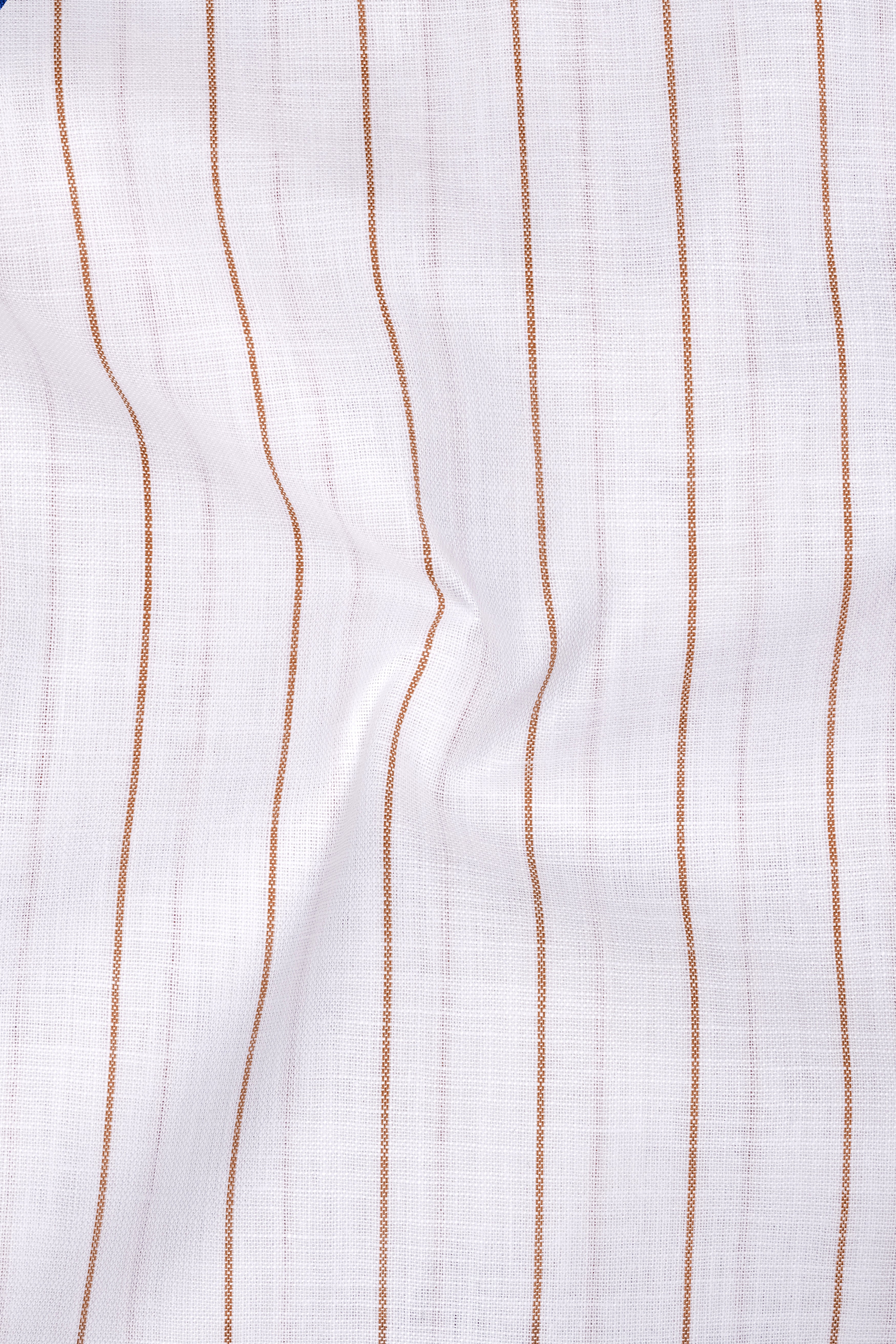 Echelon-Bright White And Mocha Brown Pin Striped Luxurious Linen Mandarin Casual Shirt