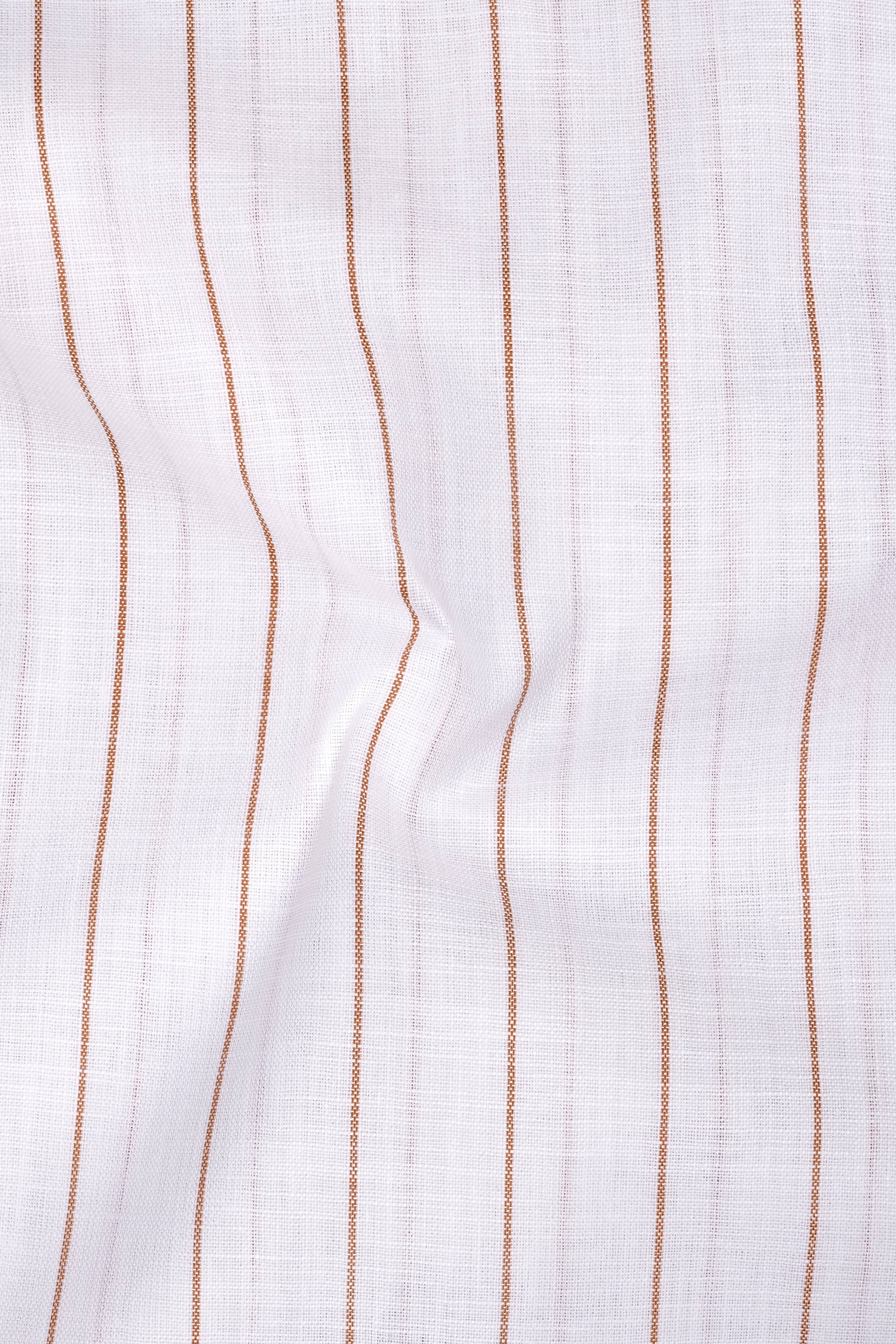 Echelon-Bright White And Mocha Brown Pin Striped Luxurious Linen Dress Shirts