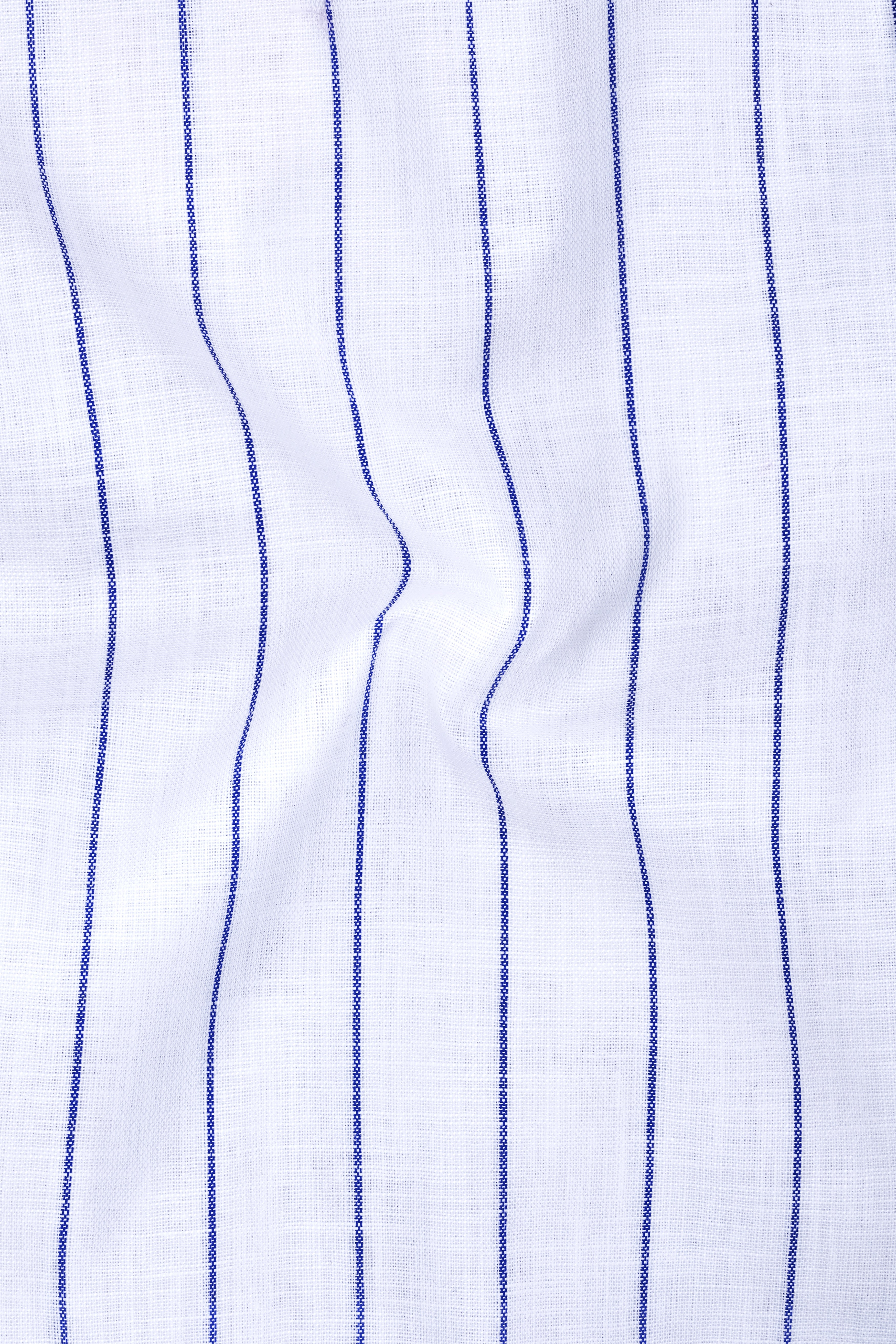 Sartorial-Bright White And Fiord Blue Pin Striped Luxurious Linen Button Down Dress Shirts