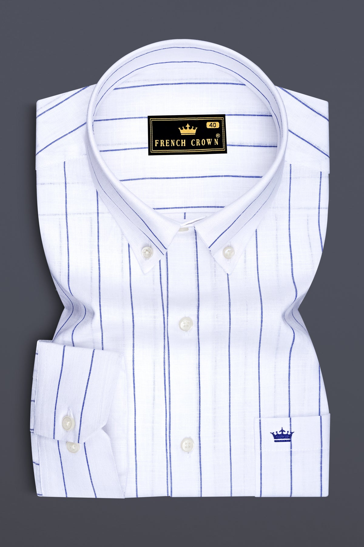 Sartorial-Bright White And Fiord Blue Pin Striped Luxurious Linen Button Down Dress Shirt
