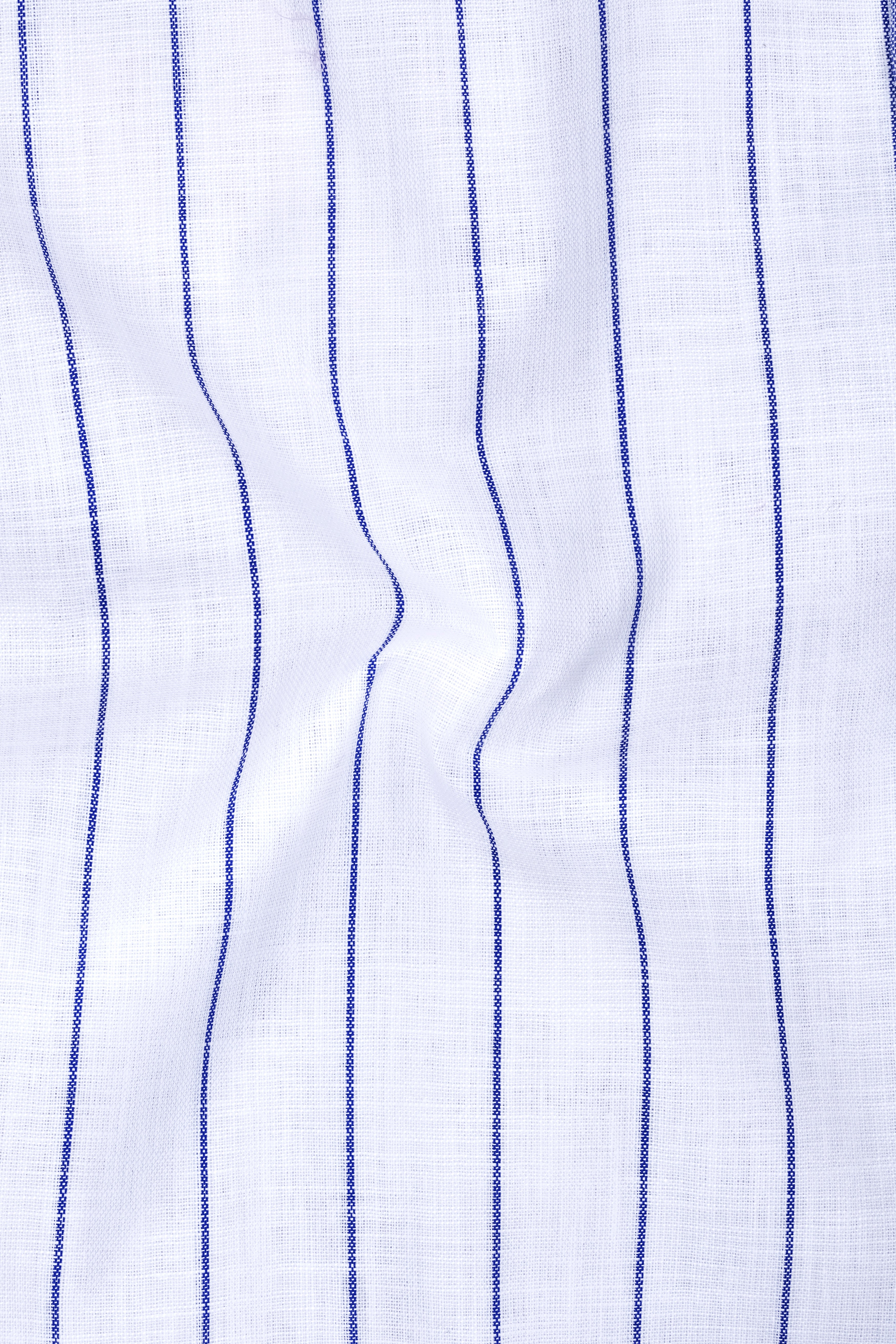 Sartorial-Bright White And Fiord Blue Pin Striped Luxurious Linen Mandarin Casual Shirt