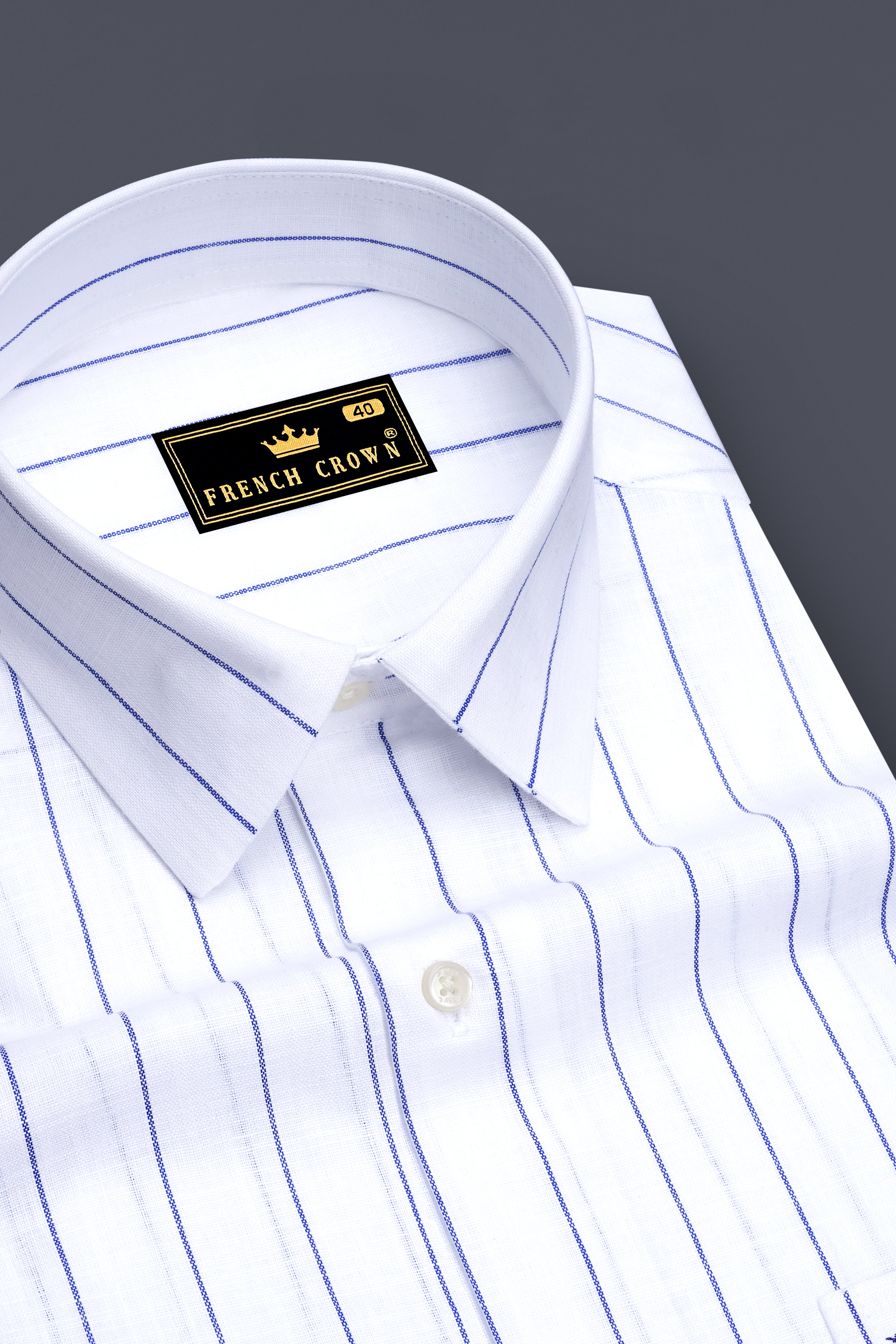 Sartorial-Bright White And Fiord Blue Pin Striped Luxurious Linen Dress Shirts
