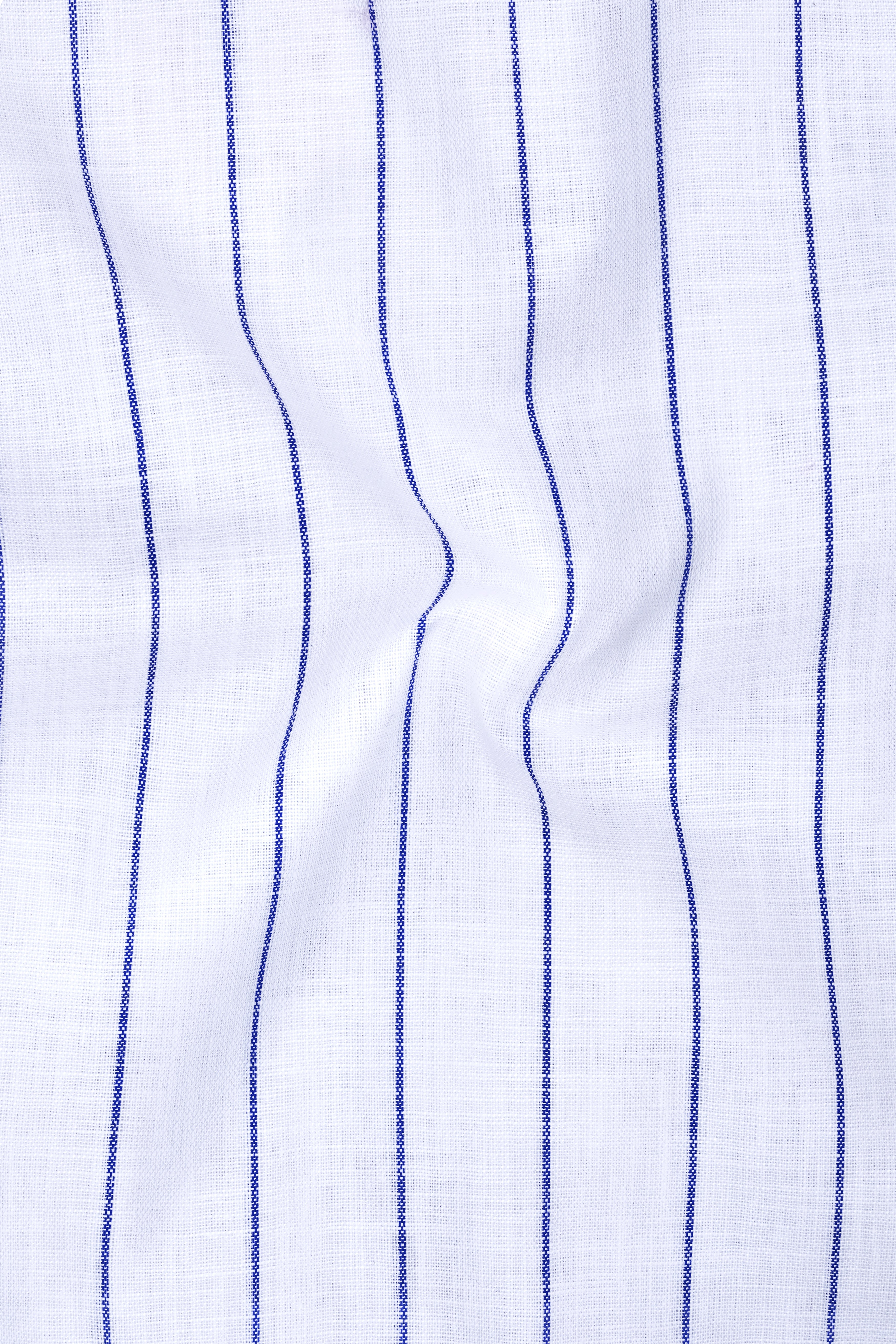 Sartorial-Bright White And Fiord Blue Pin Striped Luxurious Linen Dress Shirts