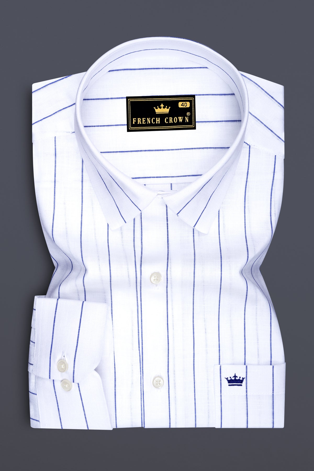 Sartorial-Bright White And Fiord Blue Pin Striped Luxurious Linen Dress Shirt