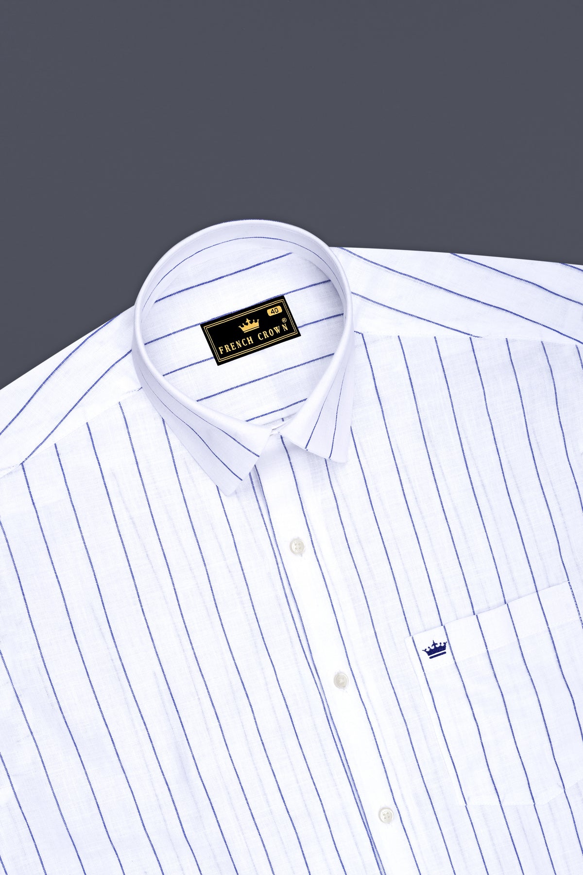 Sartorial-Bright White And Fiord Blue Pin Striped Luxurious Linen Dress Shirt