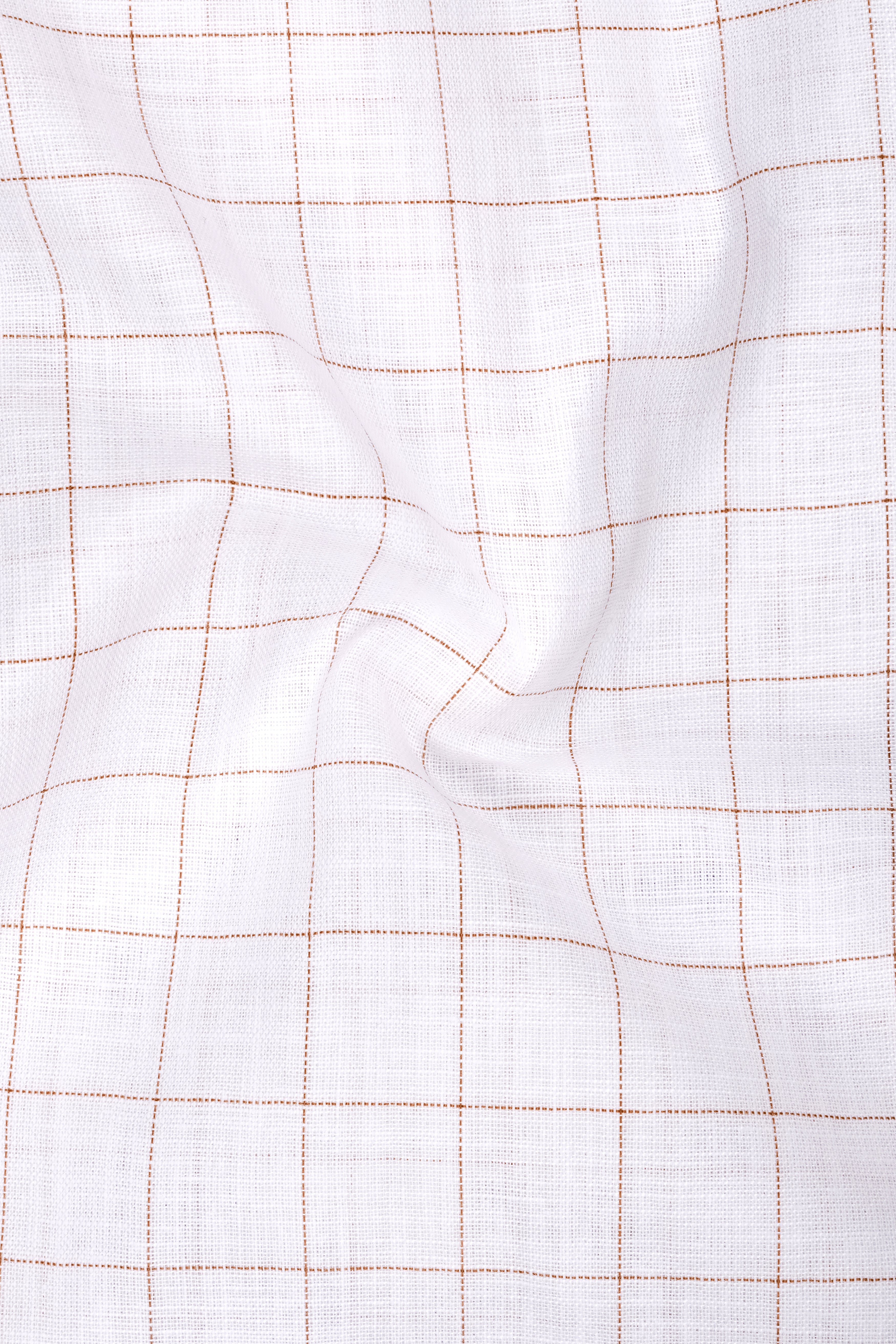 Soleil-Bright White And Leather Orange Windowpane Luxurious Linen Button Down Dress Shirt