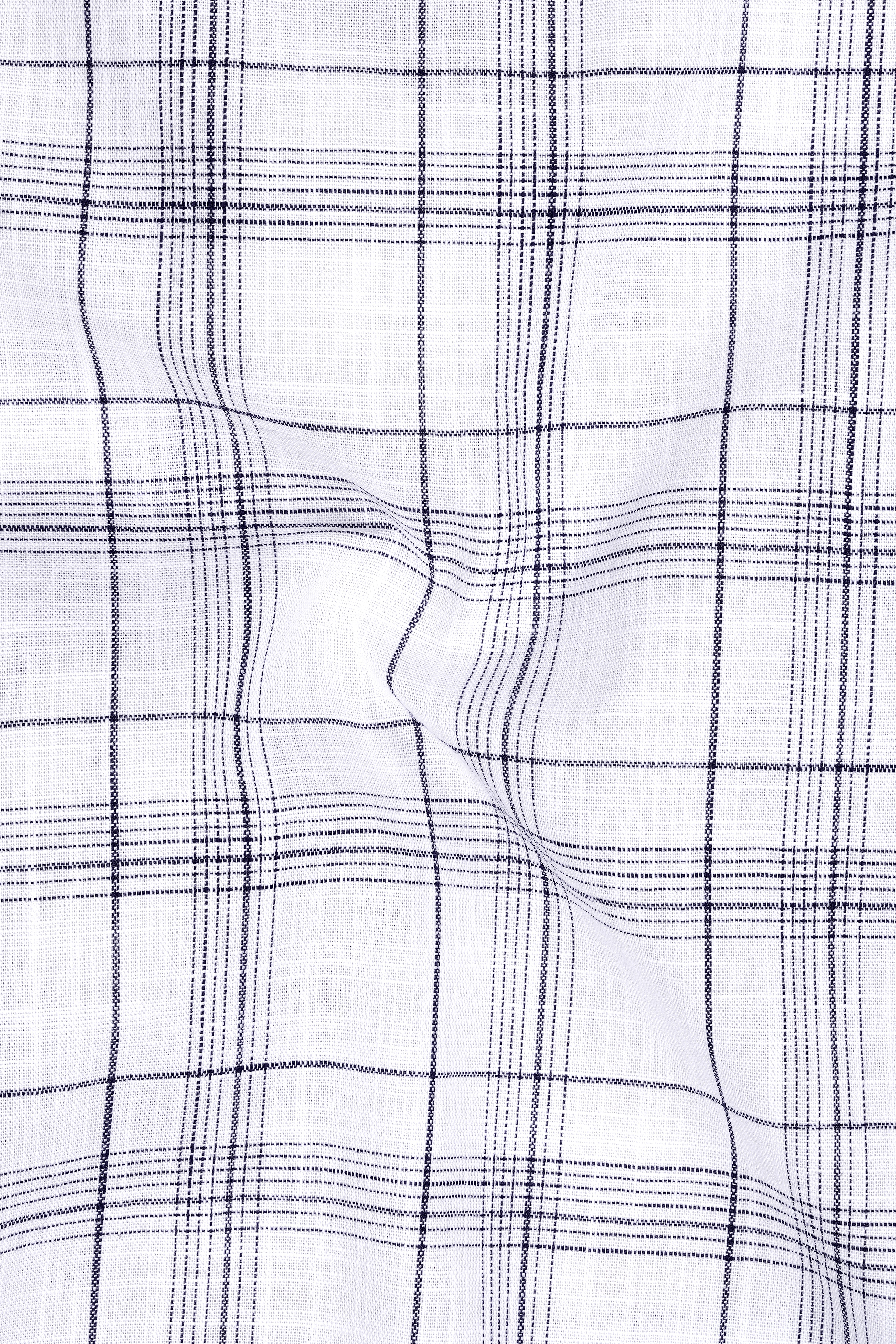 Azure-Bright White And Ebony Blue Plaid Luxurious Linen Button Down Dress Shirt