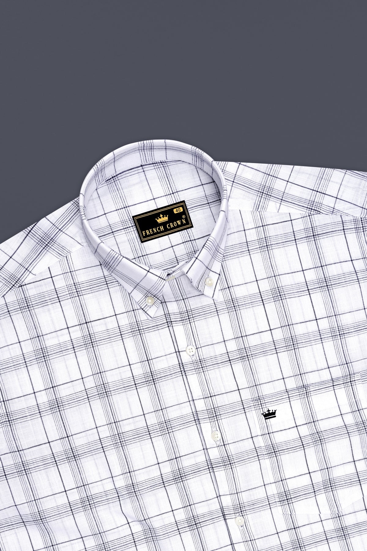 Azure-Bright White And Ebony Blue Plaid Luxurious Linen Button Down Dress Shirt