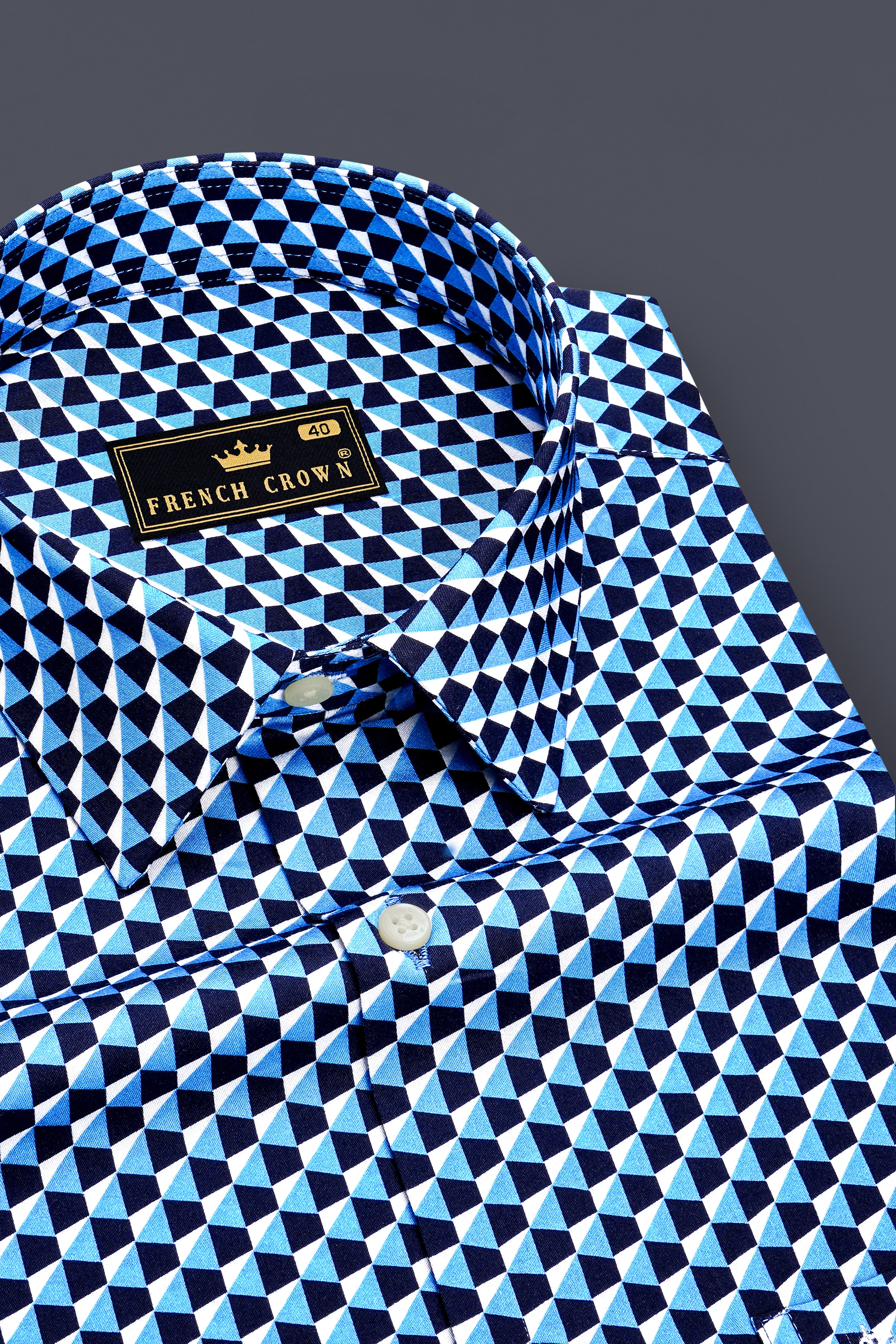 Prism-Malibu Blue Geometric 3D Diamond Printed Subtle Sheen Super Soft Premium Cotton Casual Shirt