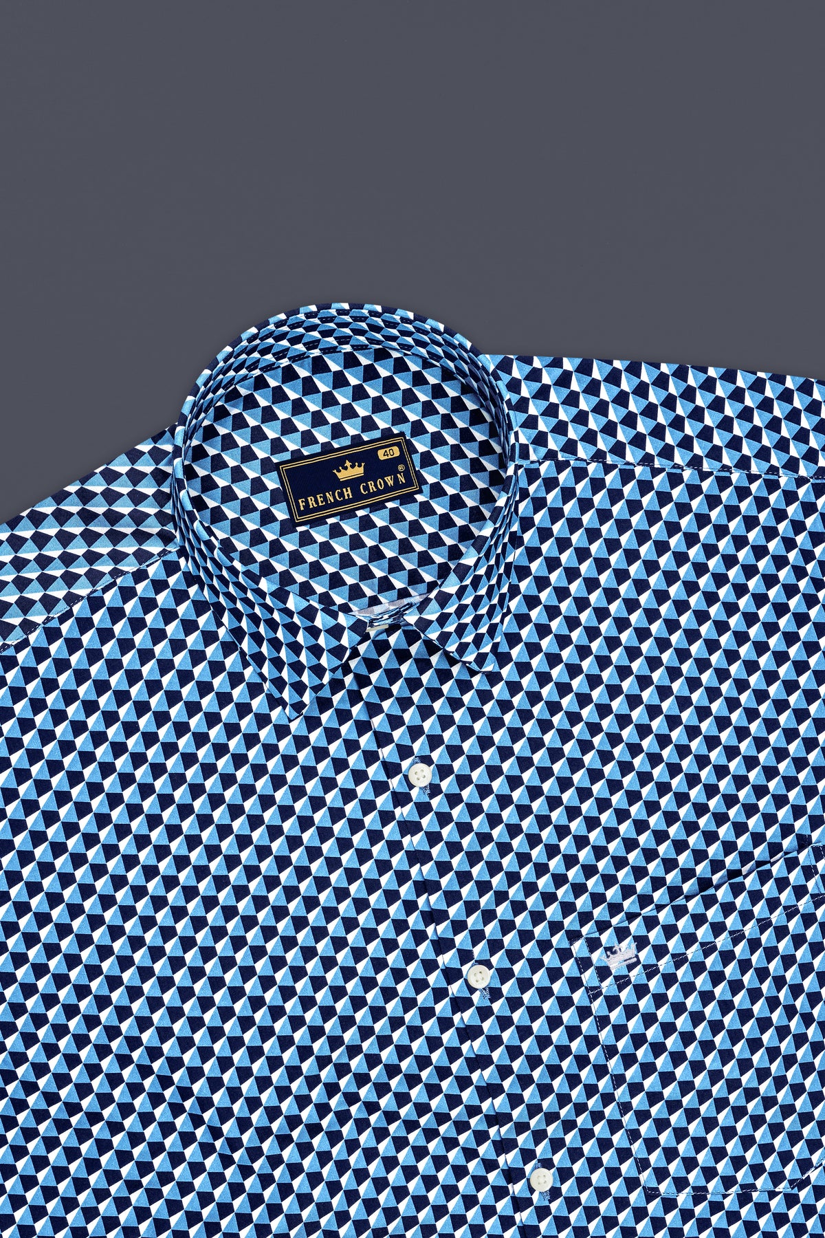 Prism-Malibu Blue Geometric 3D Diamond Printed Subtle Sheen Super Soft Premium Cotton Casual Shirt