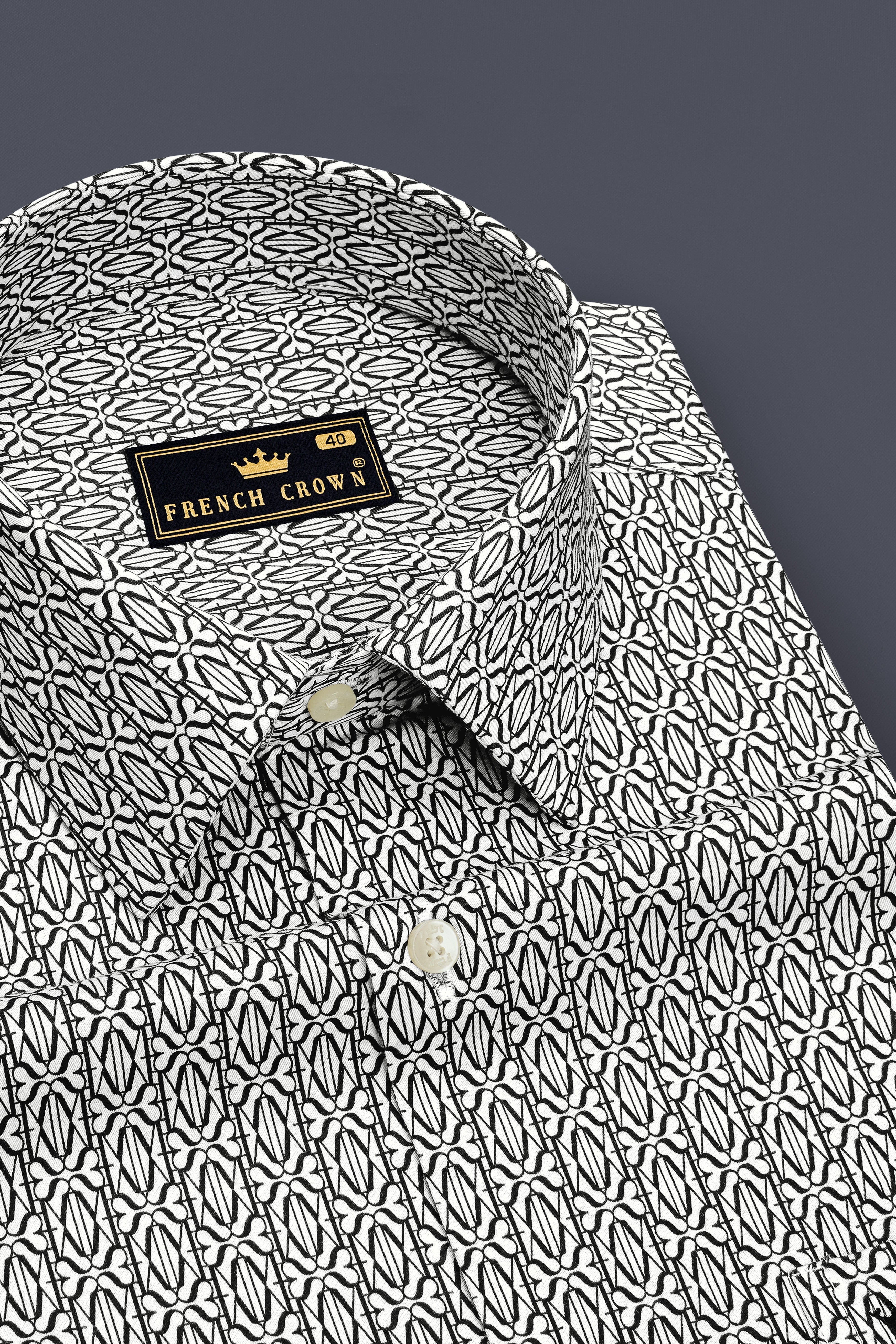 Zenvier-Jade Black And Bright White Monogram Printed Subtle Sheen Super Soft Premium Cotton Casual Shirt