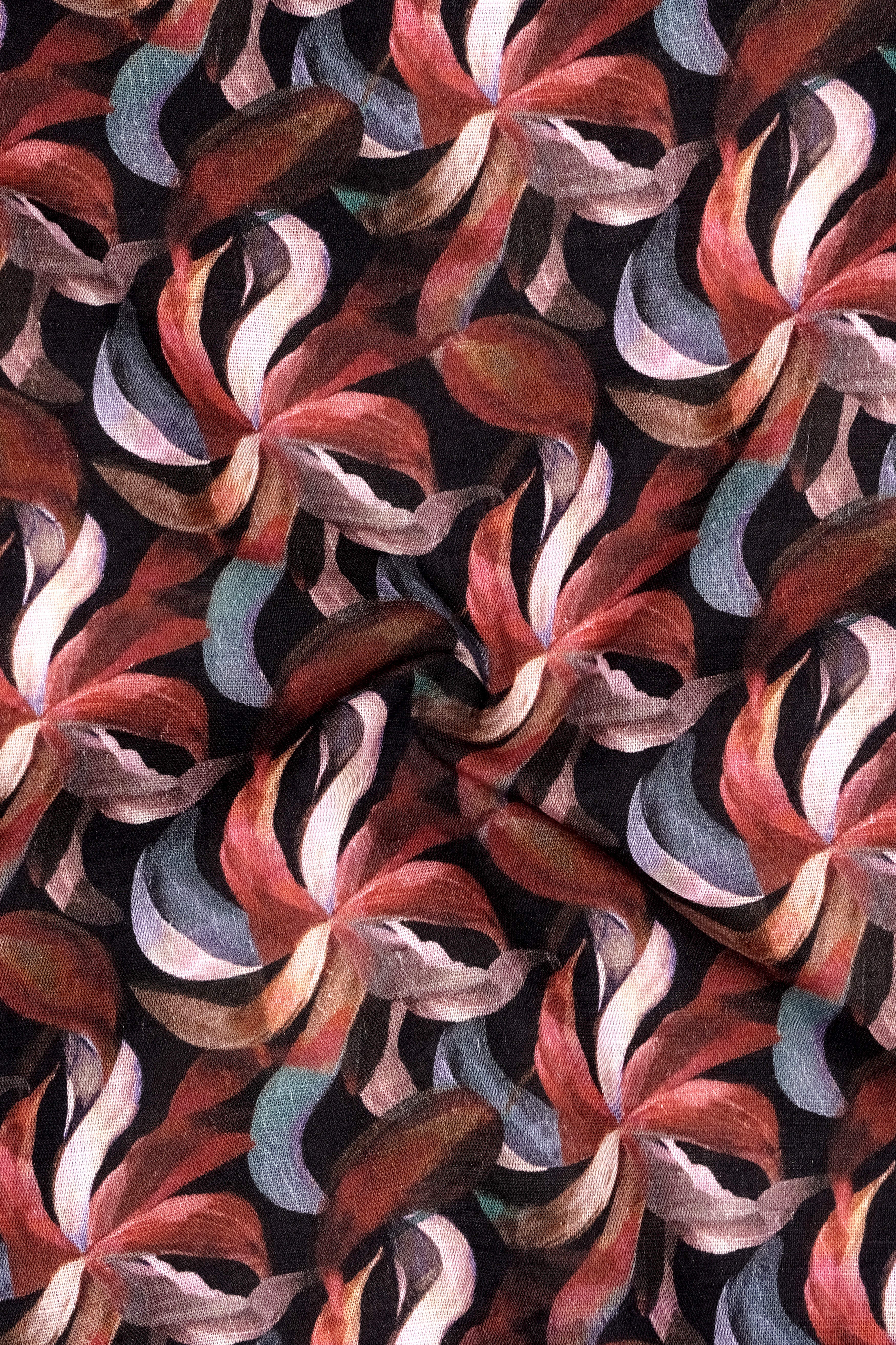 Brielle-Sanguine Red And Jade Black Multicolor Azure Floral Printed Linen-Cotton Blend Casual Shirt