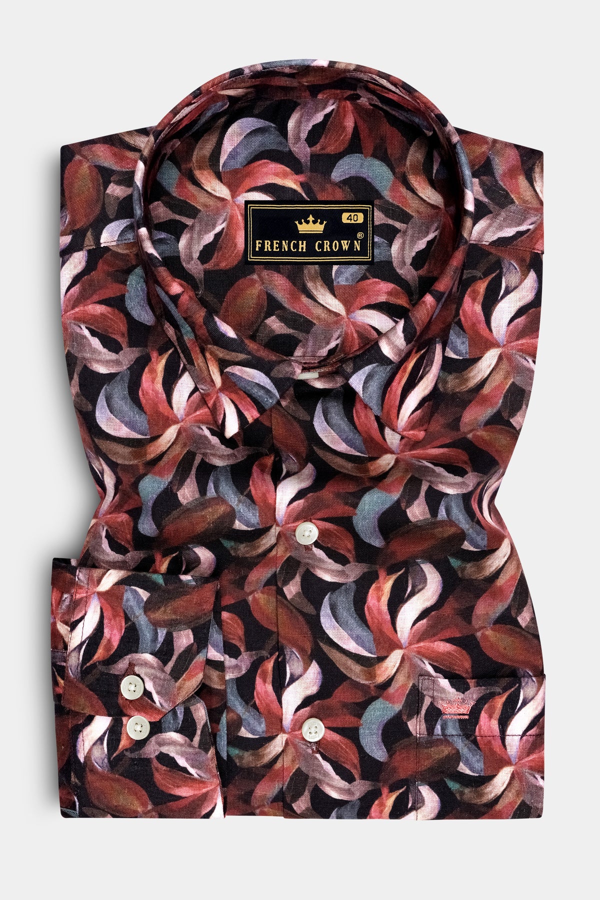 Brielle-Sanguine Red And Jade Black Multicolor Azure Floral Printed Linen-Cotton Blend Casual Shirt