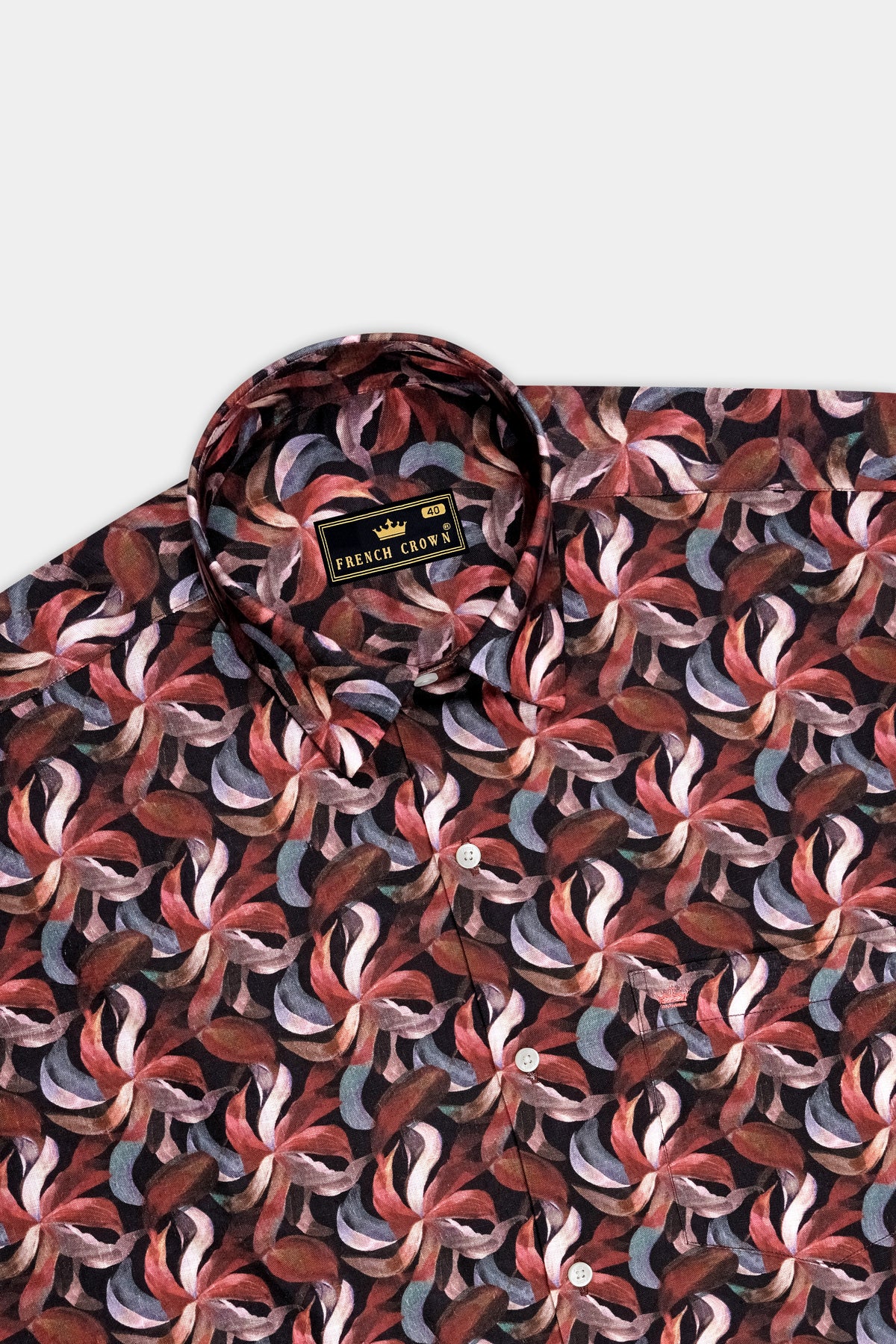 Brielle-Sanguine Red And Jade Black Multicolor Azure Floral Printed Linen-Cotton Blend Casual Shirt