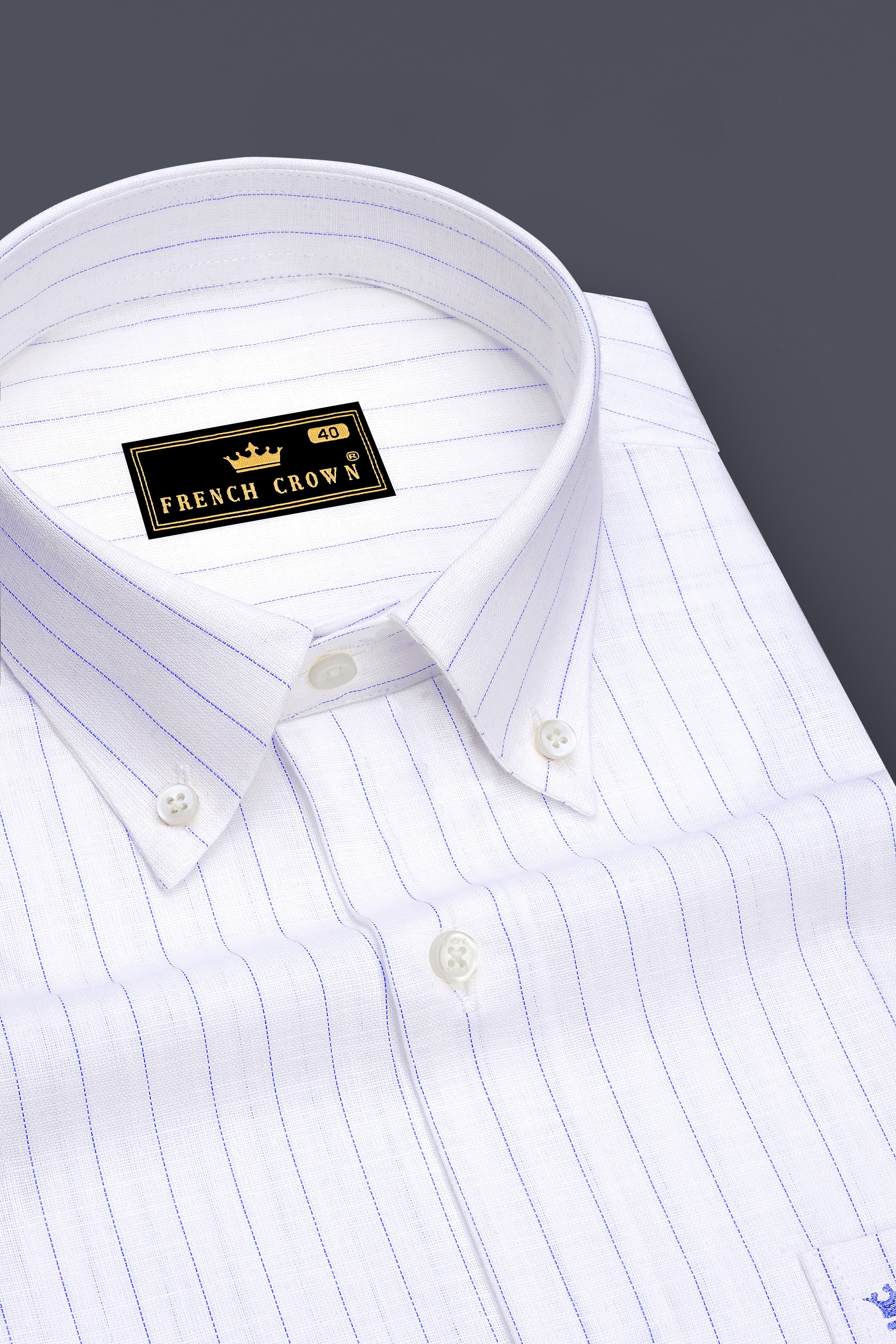 Mariner-Bright White And Scampi Blue Pin Striped Striped Luxurious Linen Button Down Dress Shirt