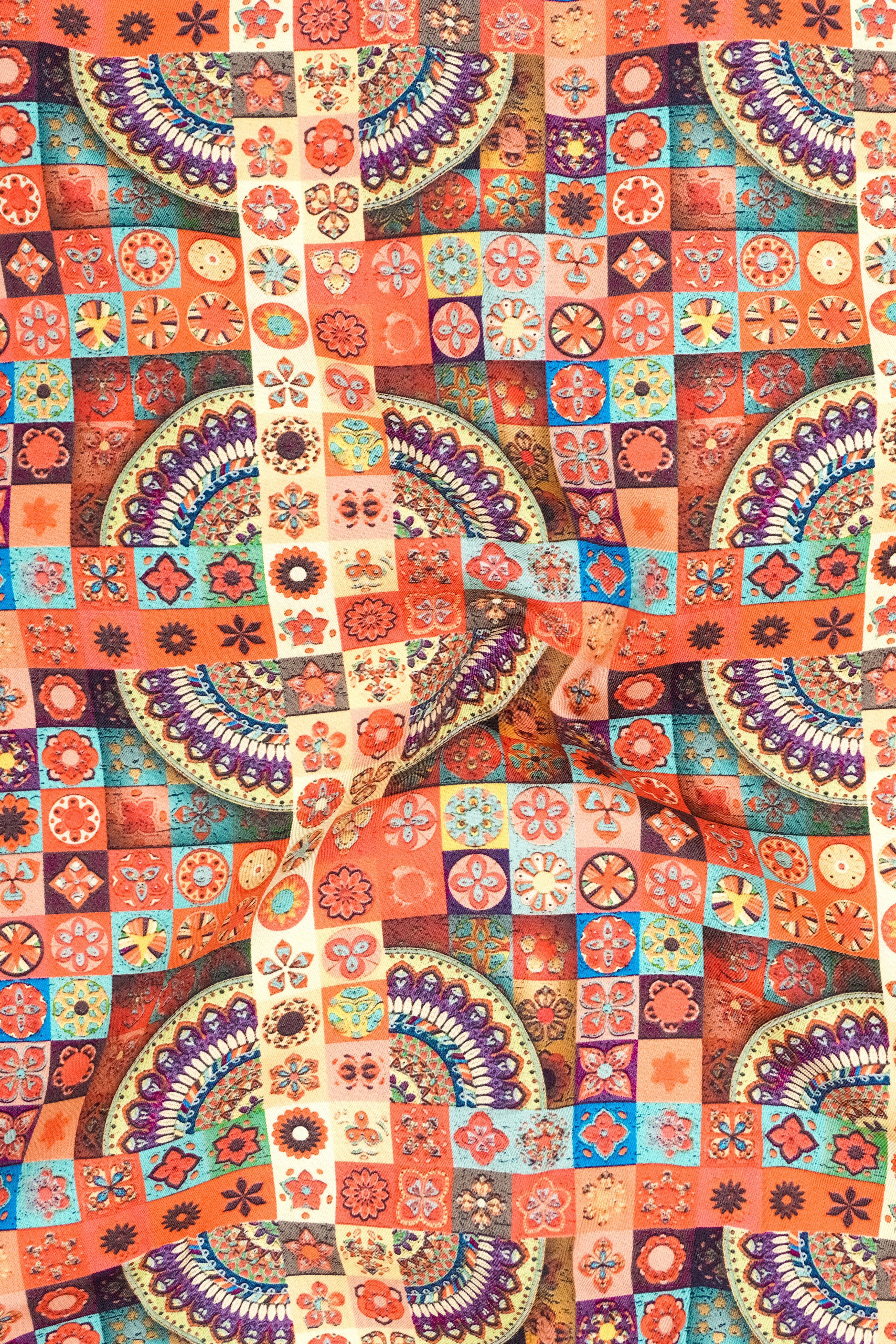 Orienta-Apricot Orange And Oasis Cream Multicolor Mosaic Printed Subtle Sheen Super Soft Premium Cotton Casual Shirt
