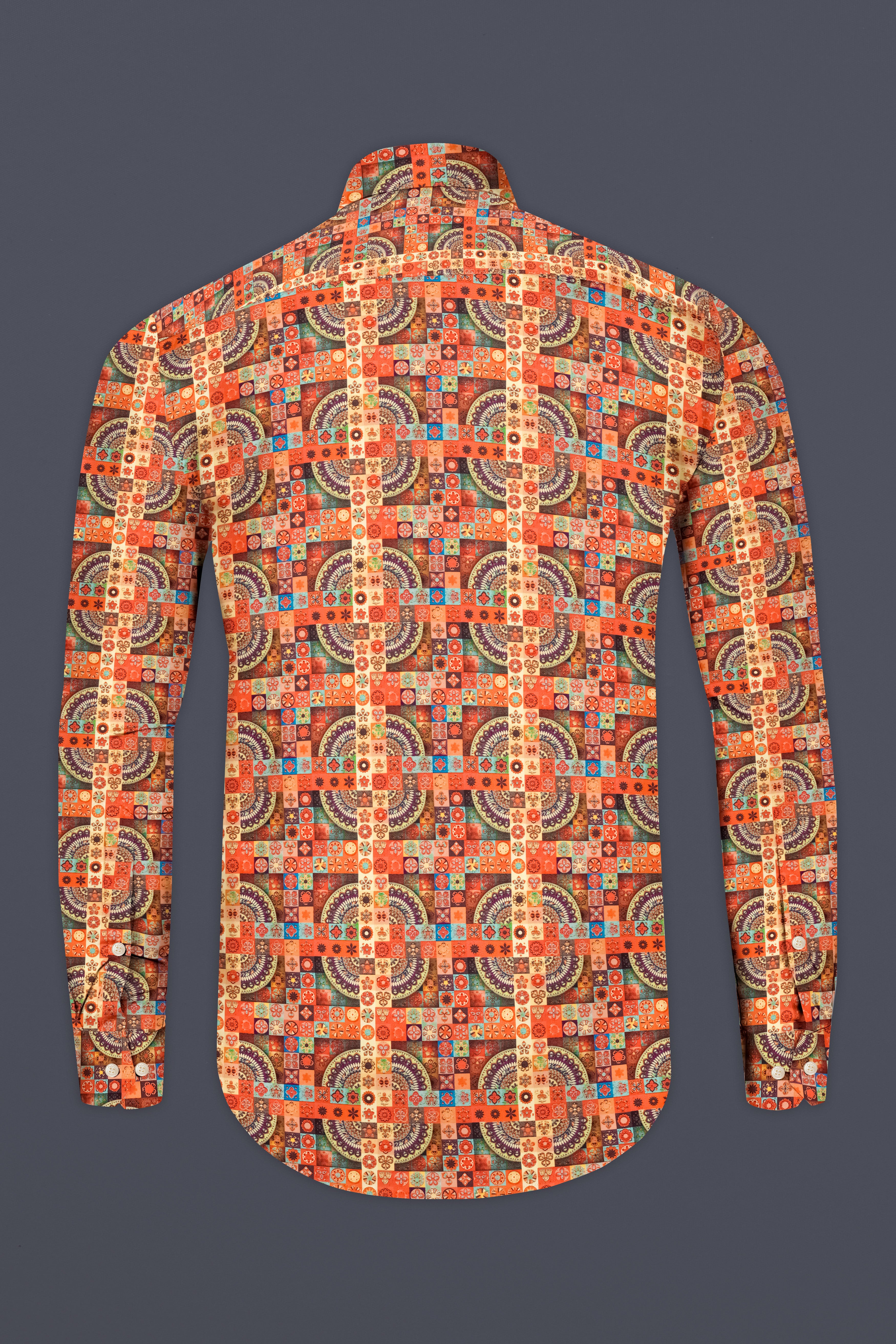 Orienta-Apricot Orange And Oasis Cream Multicolor Mosaic Printed Subtle Sheen Super Soft Premium Cotton Casual Shirt
