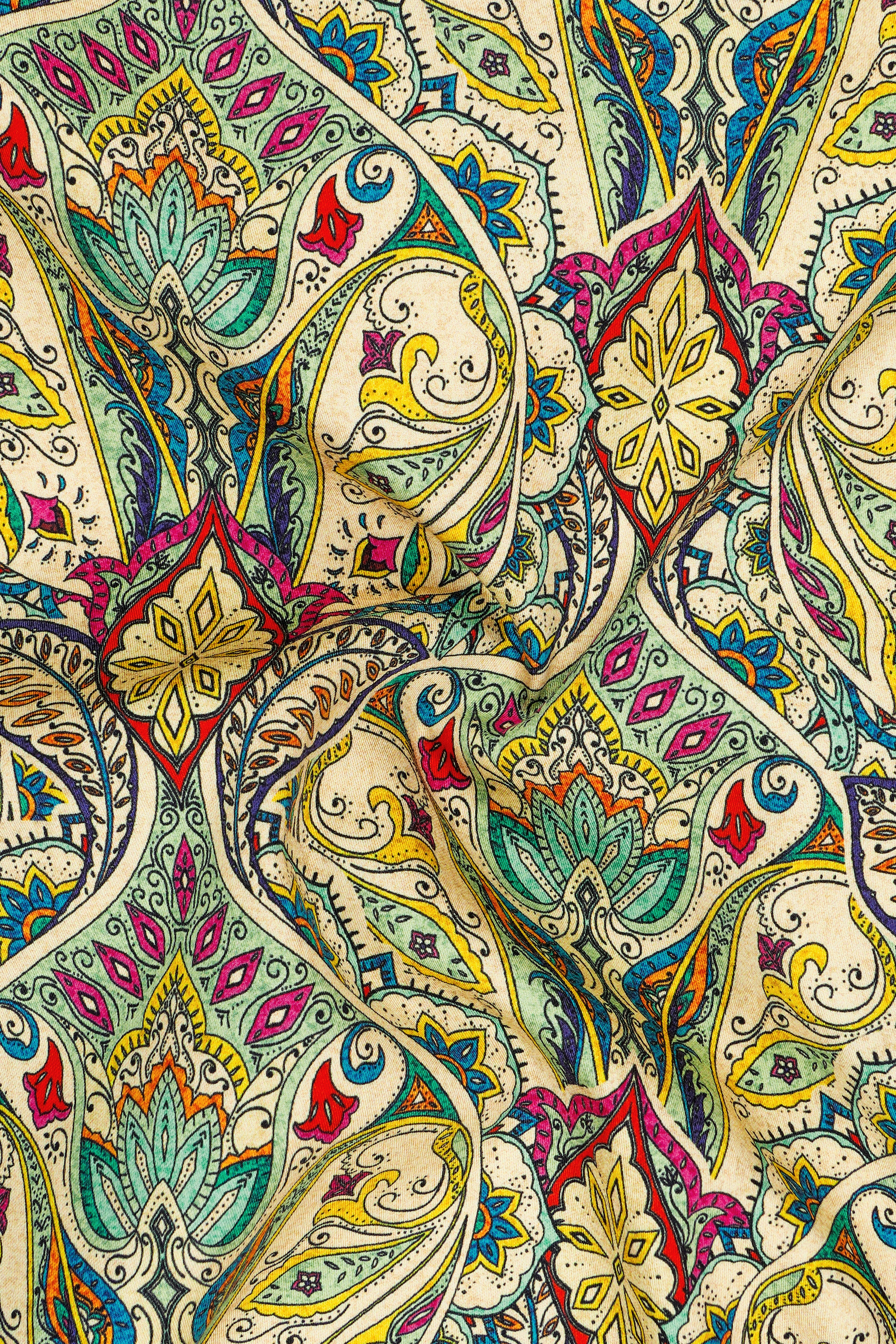 Mosaic-Sapling Cream And Algae Green Multicolor Paisley Printed Subtle Sheen Super Soft Premium Cotton Casual Shirt