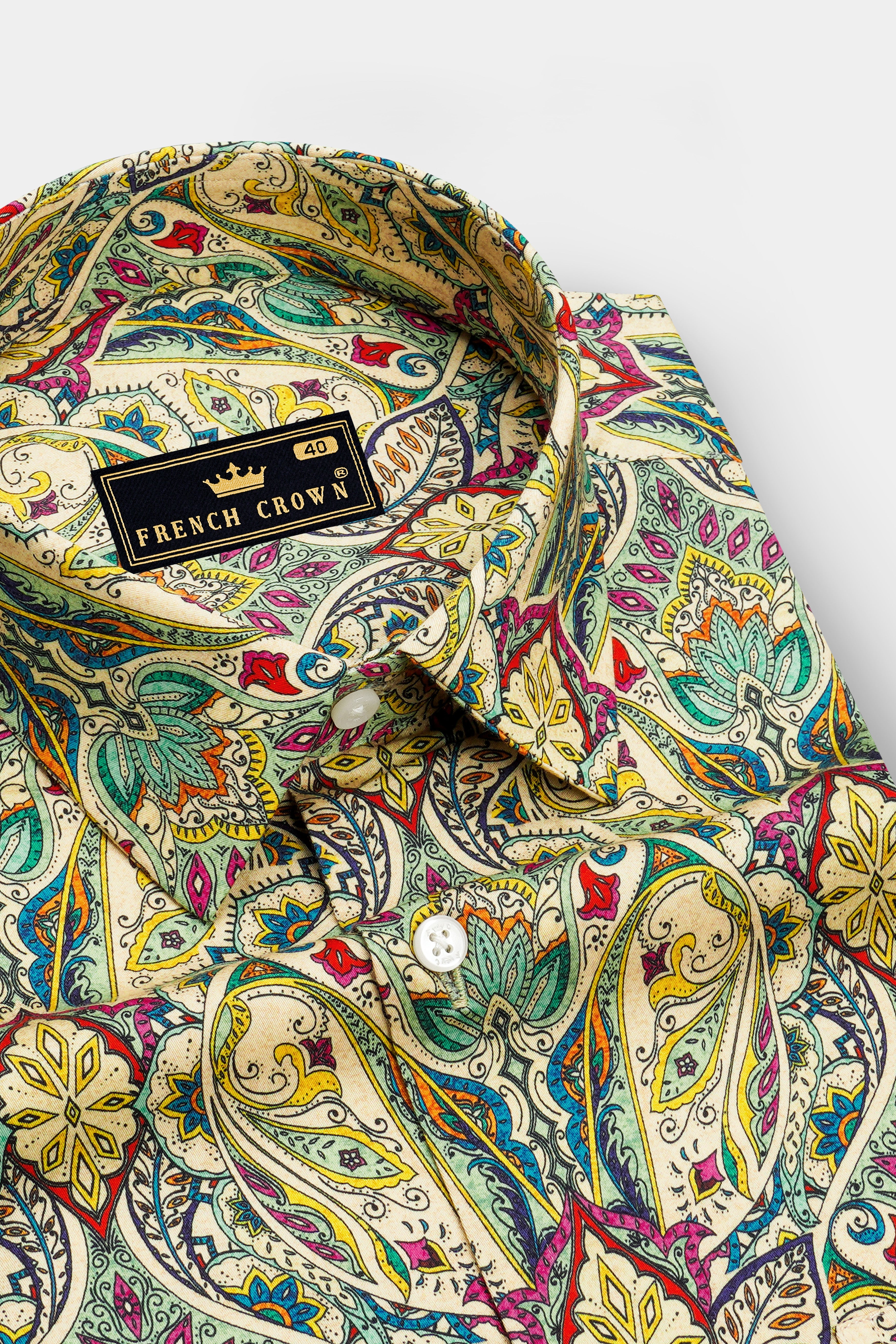 Mosaic-Sapling Cream And Algae Green Multicolor Paisley Printed Subtle Sheen Super Soft Premium Cotton Casual Shirt