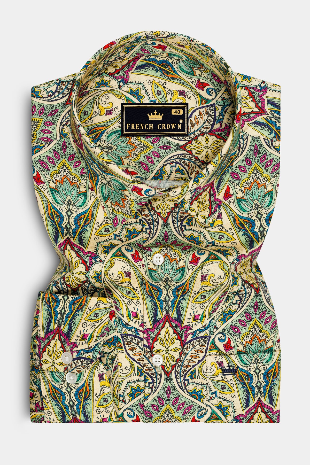 Mosaic-Sapling Cream And Algae Green Multicolor Paisley Printed Subtle Sheen Super Soft Premium Cotton Casual Shirt