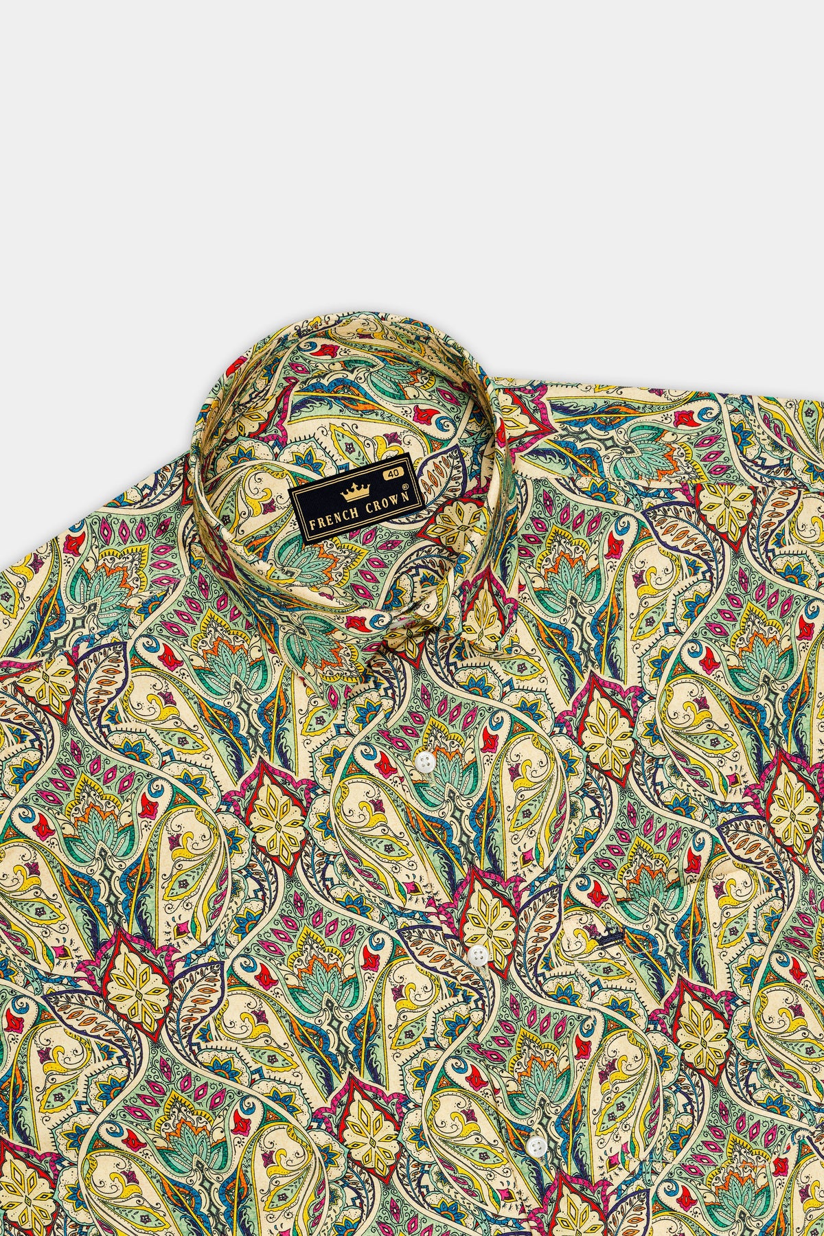 Mosaic-Sapling Cream And Algae Green Multicolor Paisley Printed Subtle Sheen Super Soft Premium Cotton Casual Shirt