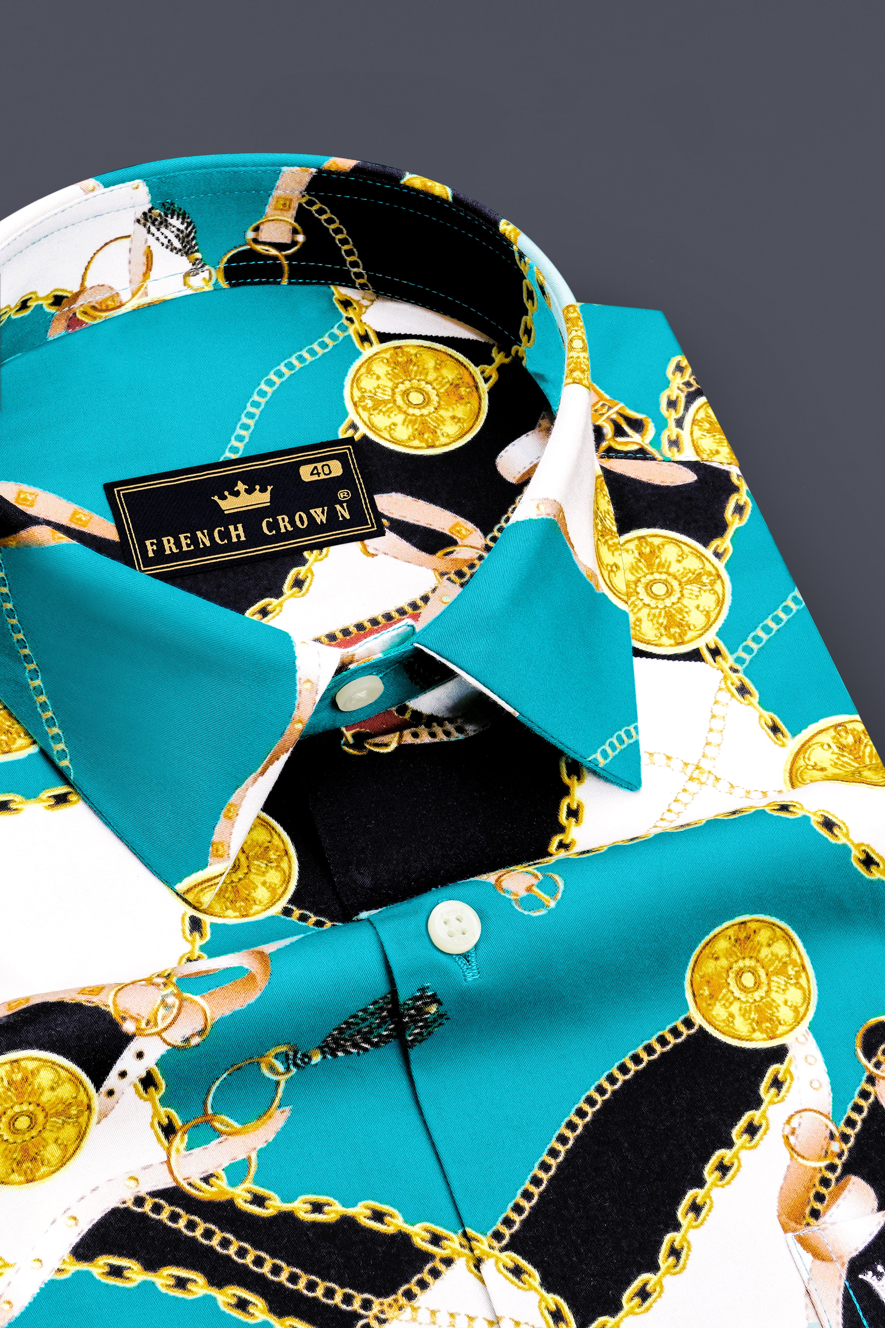 Majesty-Cerulean Blue And Gordons Black Medallion Printed Subtle Sheen Super Soft Premium Cotton Casual Shirt