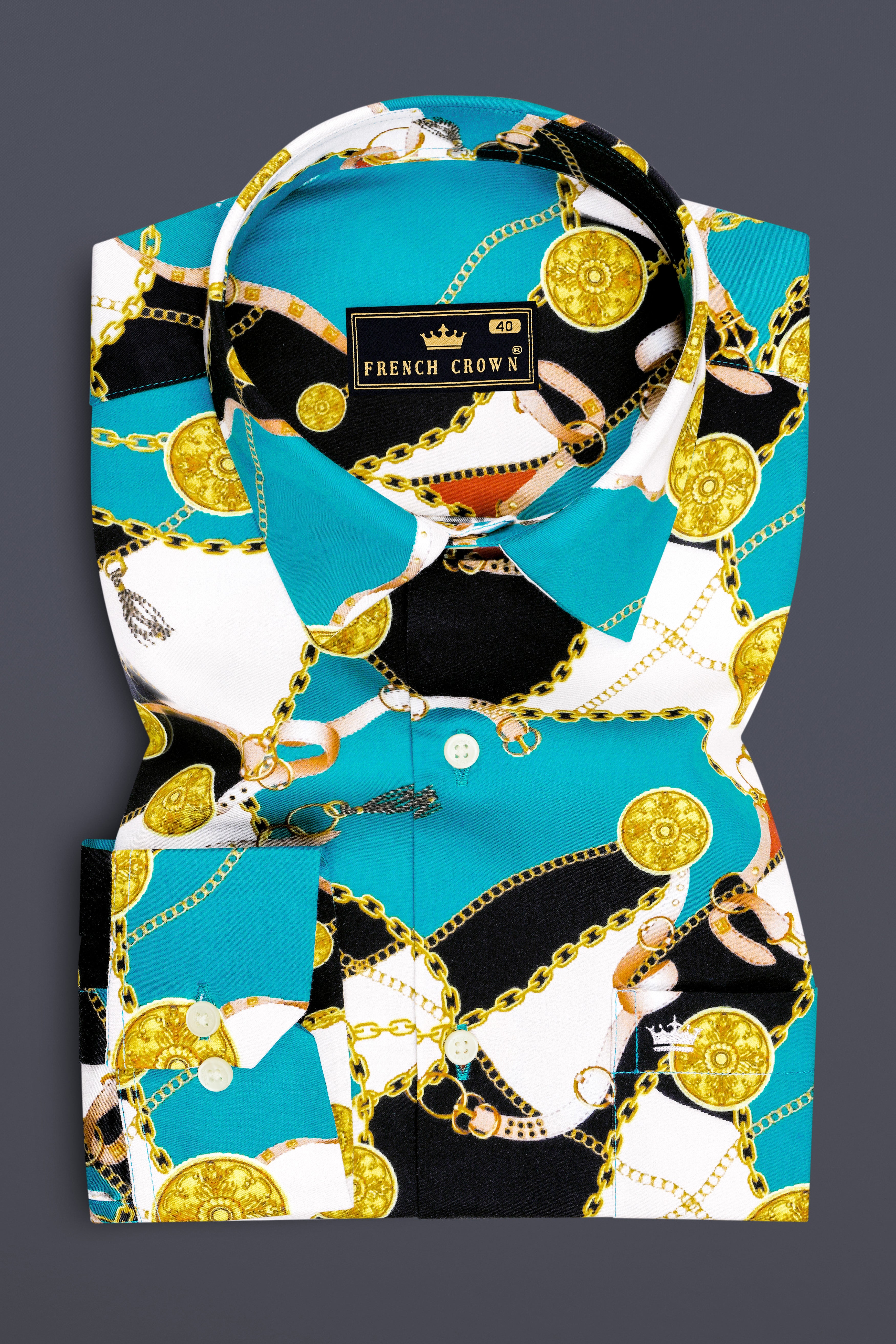 Majesty-Cerulean Blue And Gordons Black Medallion Printed Subtle Sheen Super Soft Premium Cotton Casual Shirt