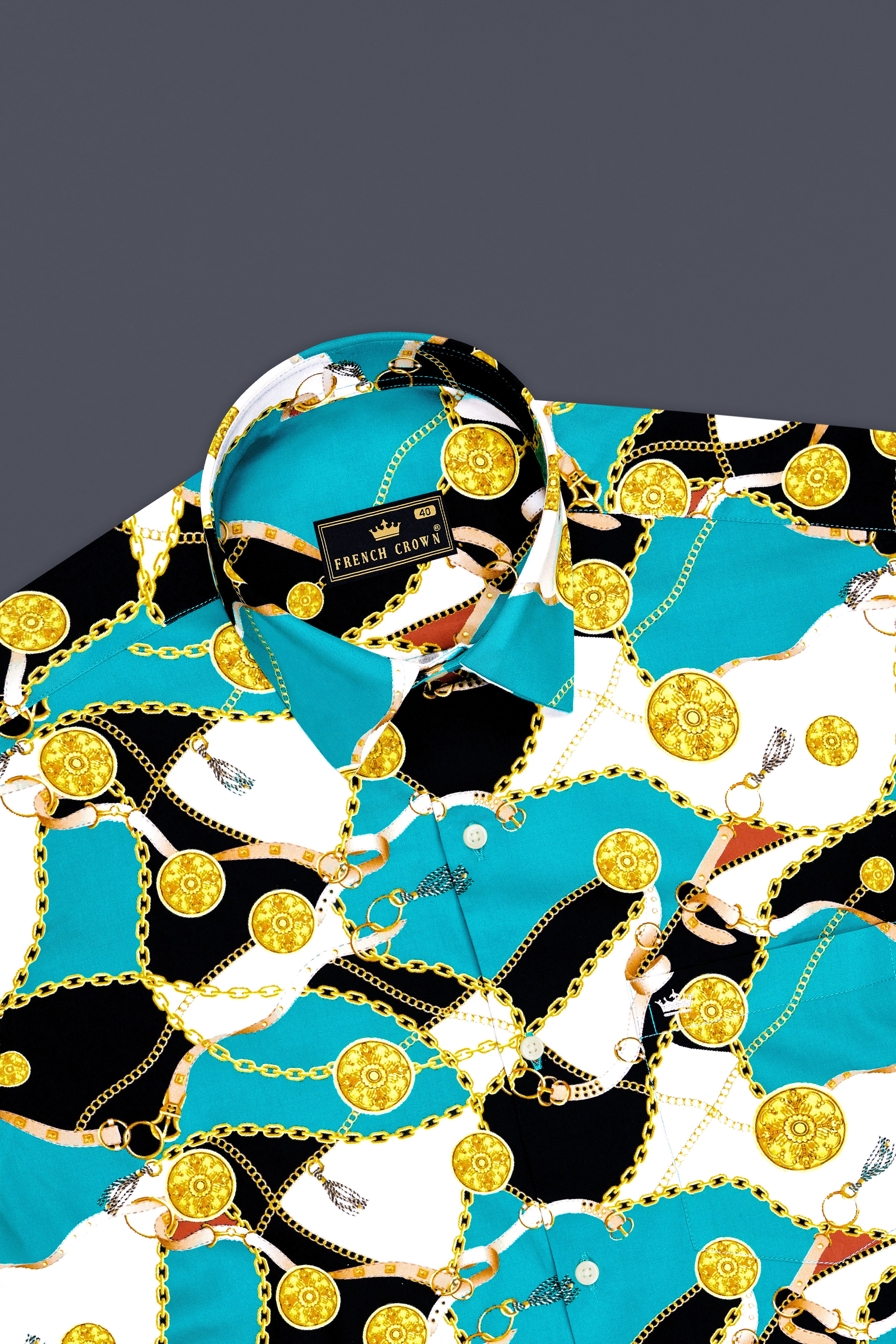 Majesty-Cerulean Blue And Gordons Black Medallion Printed Subtle Sheen Super Soft Premium Cotton Casual Shirt