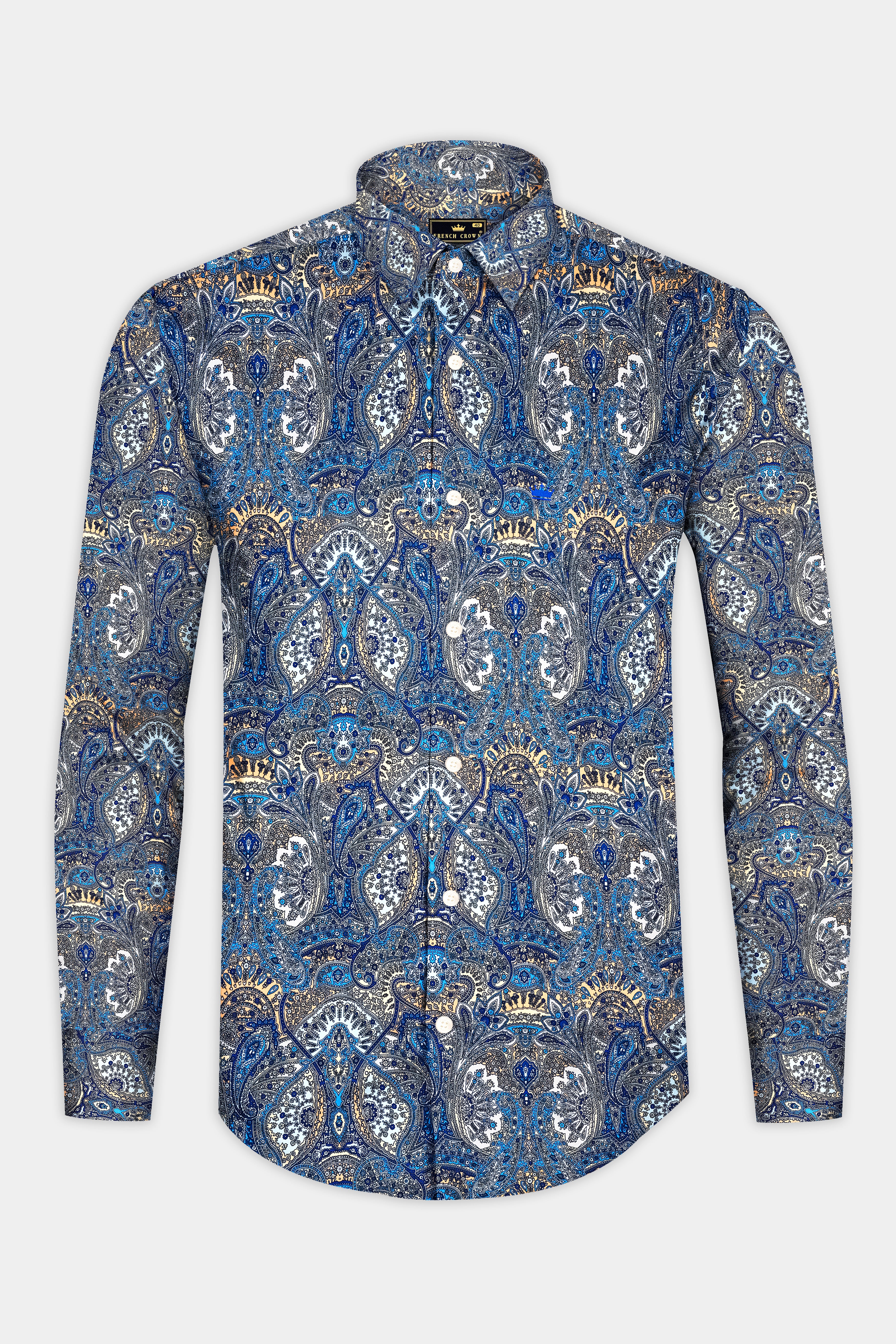 Nivaro-Catalina Blue And Tacao Peach Paisley Printed Subtle Sheen Super Soft Premium Cotton Casual Shirt
