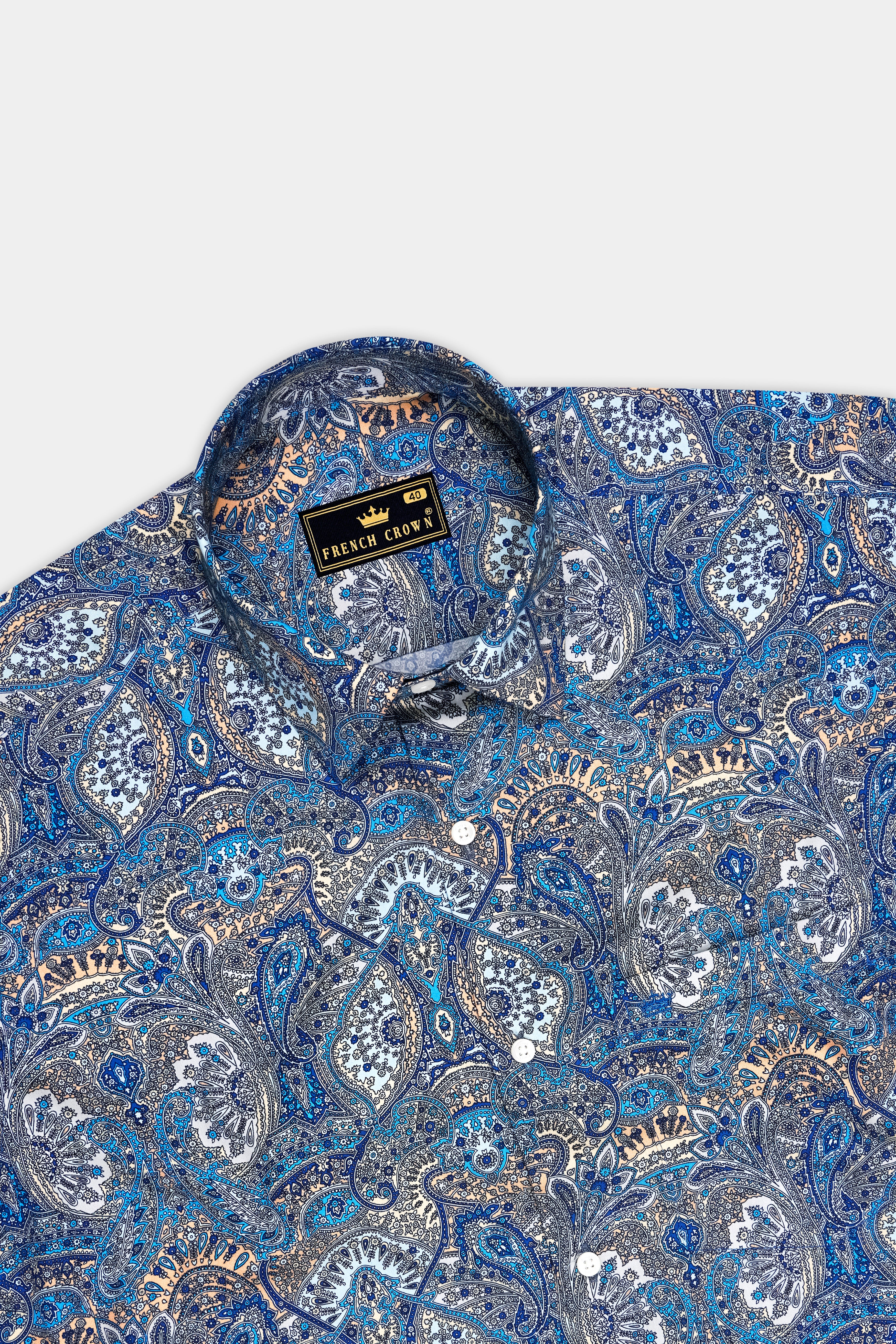 Nivaro-Catalina Blue And Tacao Peach Paisley Printed Subtle Sheen Super Soft Premium Cotton Casual Shirt