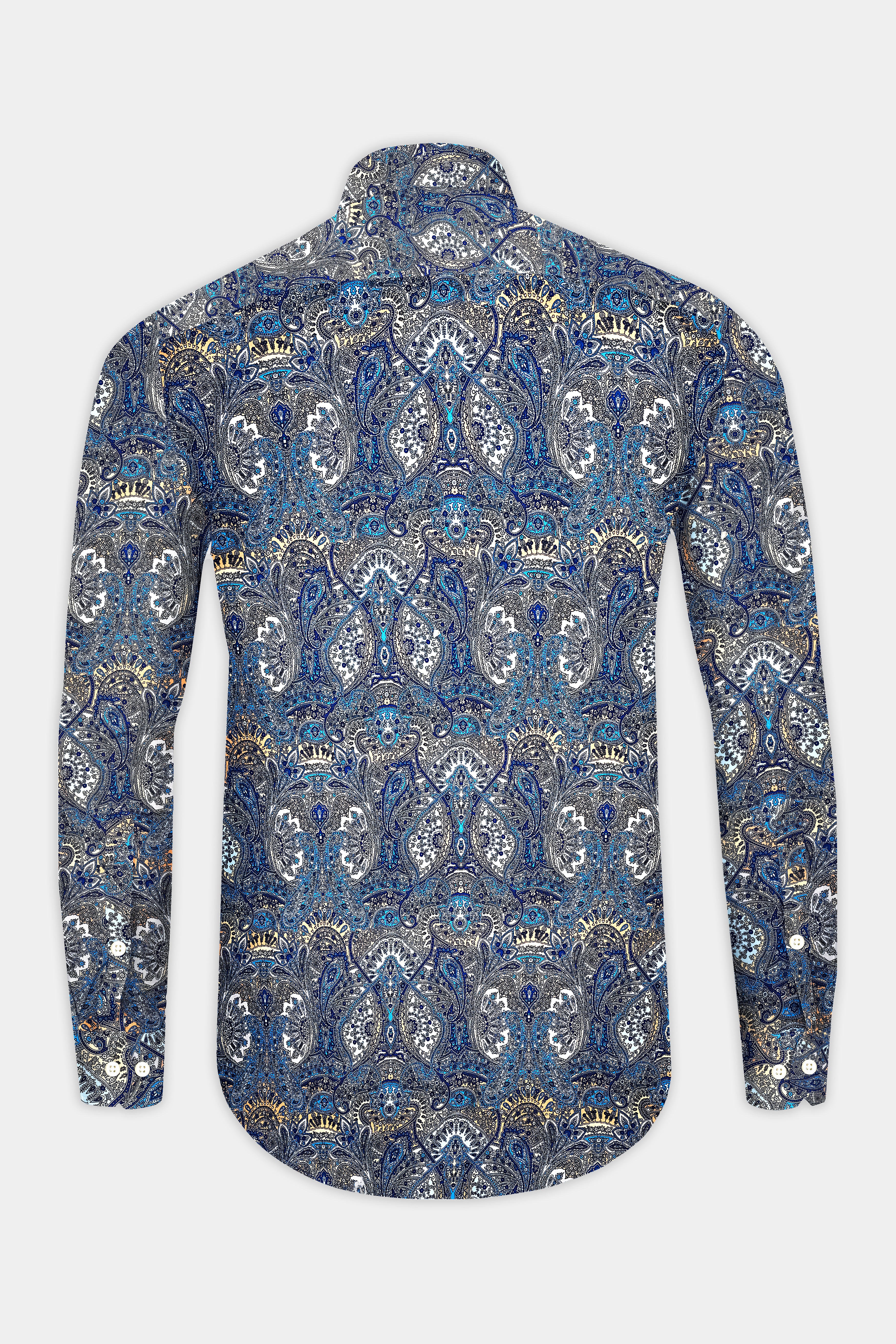 Nivaro-Catalina Blue And Tacao Peach Paisley Printed Subtle Sheen Super Soft Premium Cotton Casual Shirt
