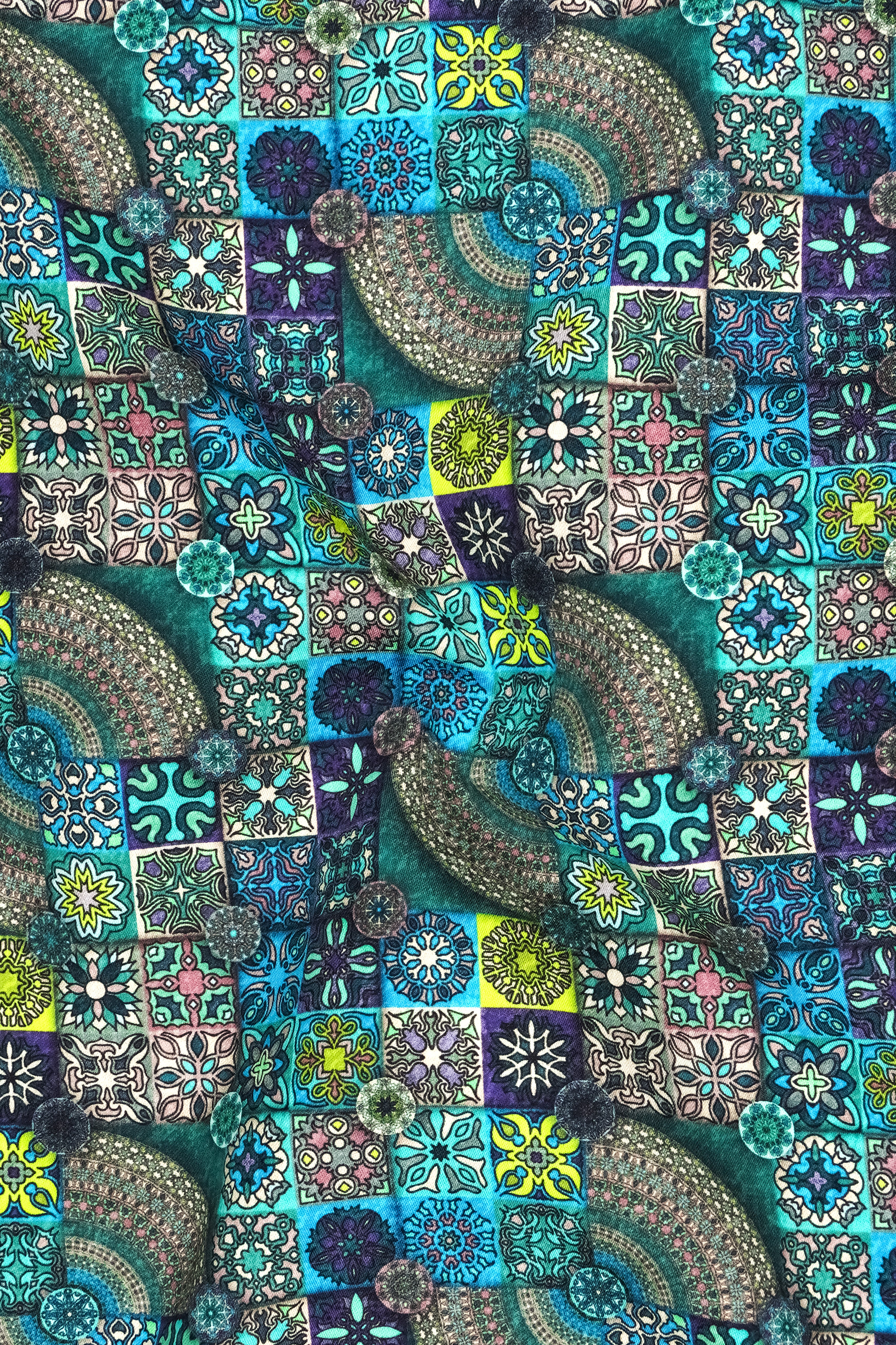 Eclat-Castleton Green And Venice Blue Multicolor Mosaic Printed Subtle Sheen Super Soft Premium Cotton Casual Shirt