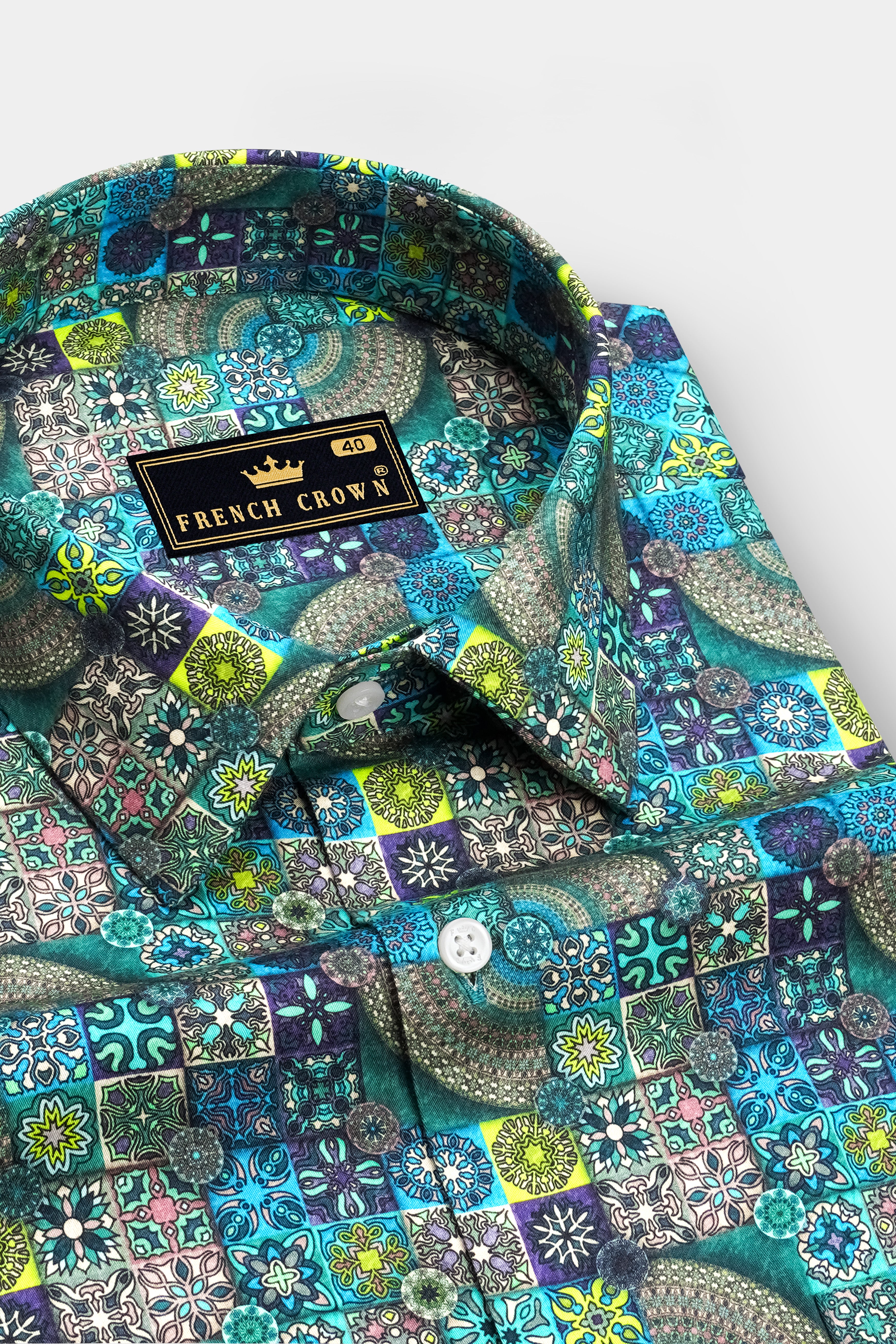 Eclat-Castleton Green And Venice Blue Multicolor Mosaic Printed Subtle Sheen Super Soft Premium Cotton Casual Shirt