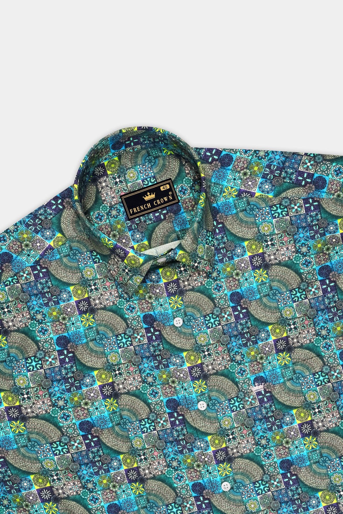 Eclat-Castleton Green And Venice Blue Multicolor Mosaic Printed Subtle Sheen Super Soft Premium Cotton Casual Shirt