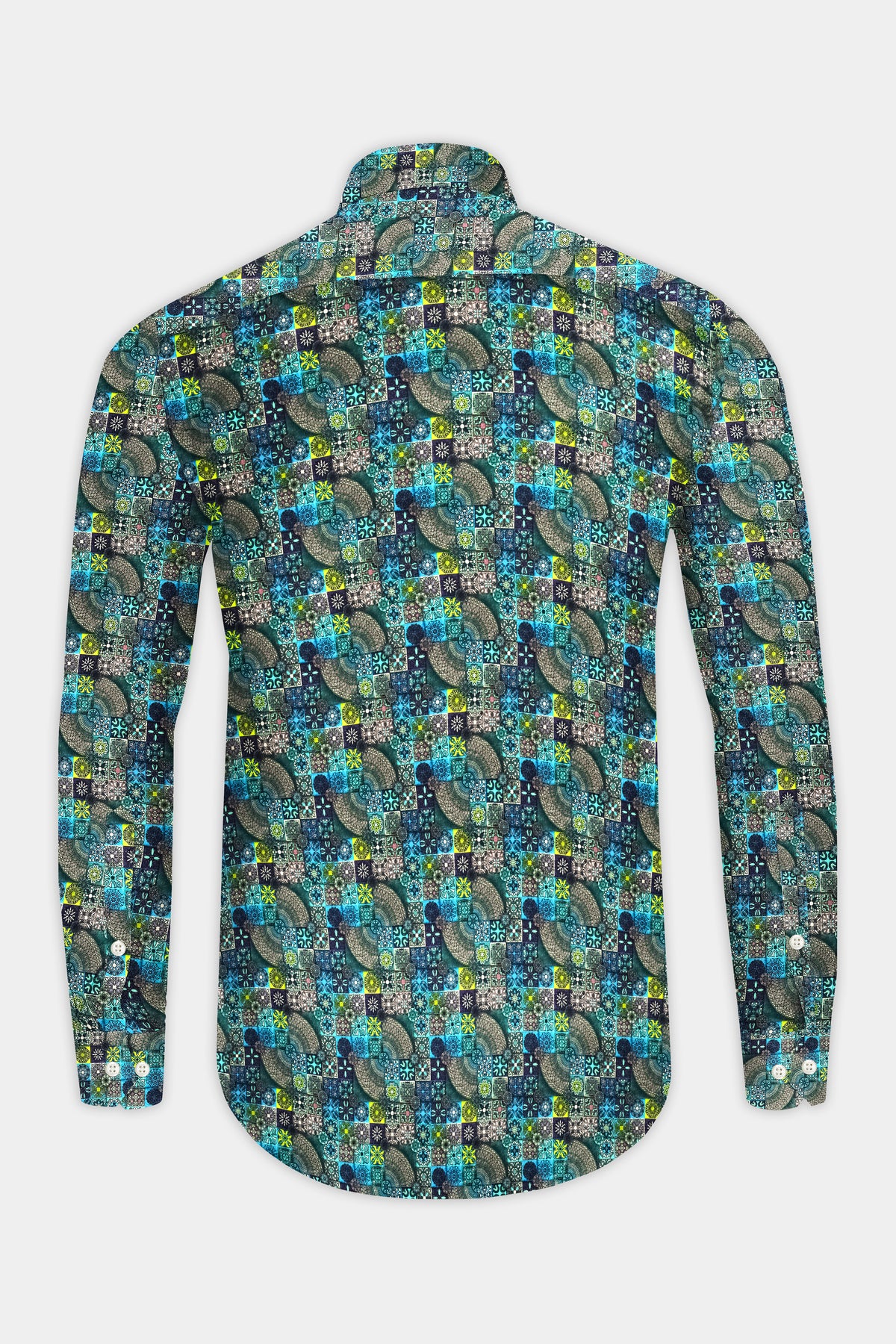 Eclat-Castleton Green And Venice Blue Multicolor Mosaic Printed Subtle Sheen Super Soft Premium Cotton Casual Shirt