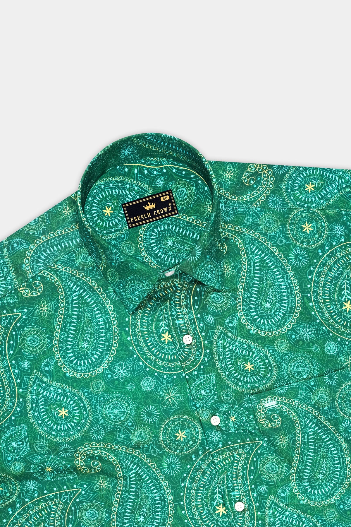 Verdelle-Tropical Green Ornamental Paisley Printed Subtle Sheen Super Soft Premium Cotton Shirt