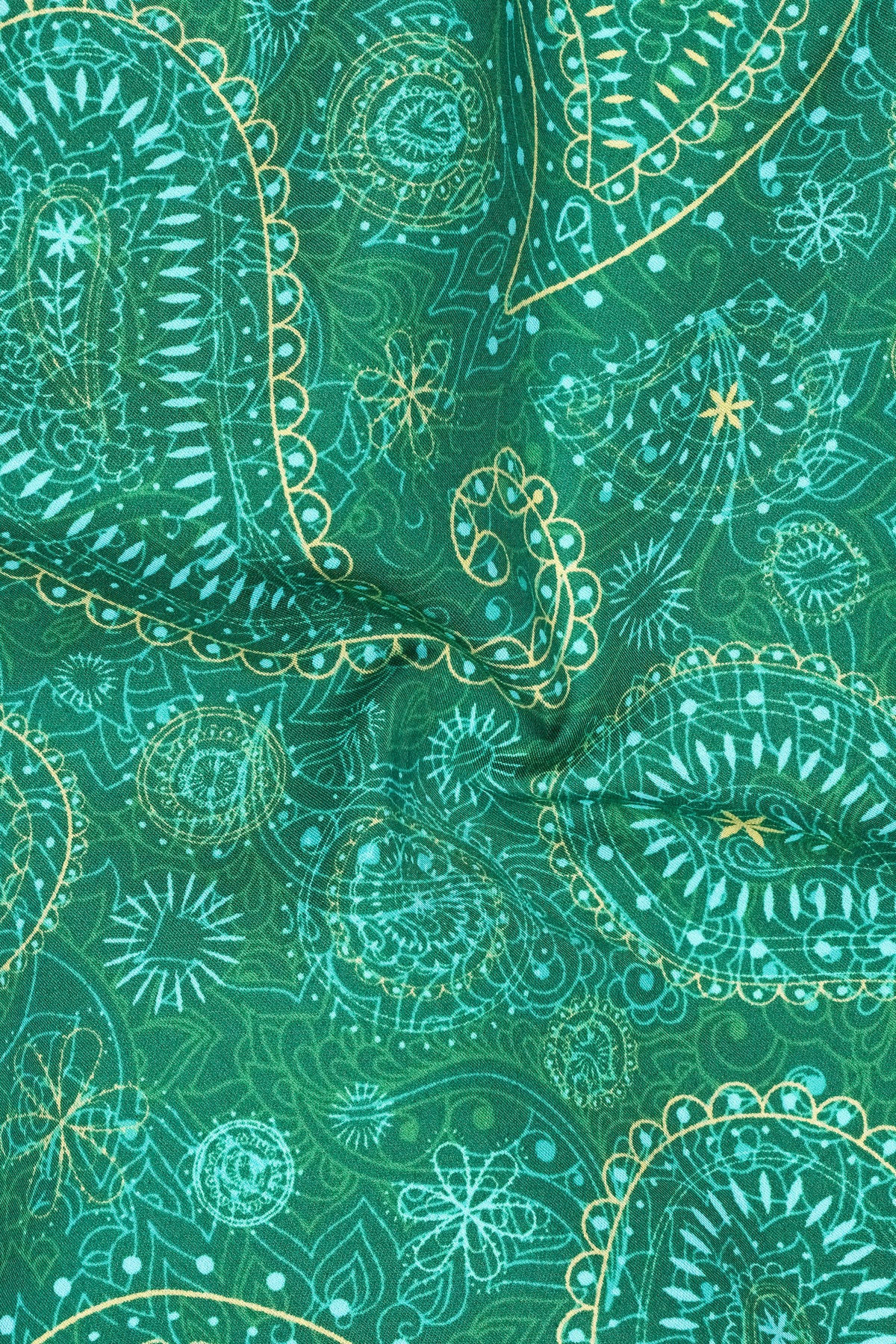 Verdelle-Tropical Green Ornamental Paisley Printed Subtle Sheen Super Soft Premium Cotton Mandarin Casual Shirt