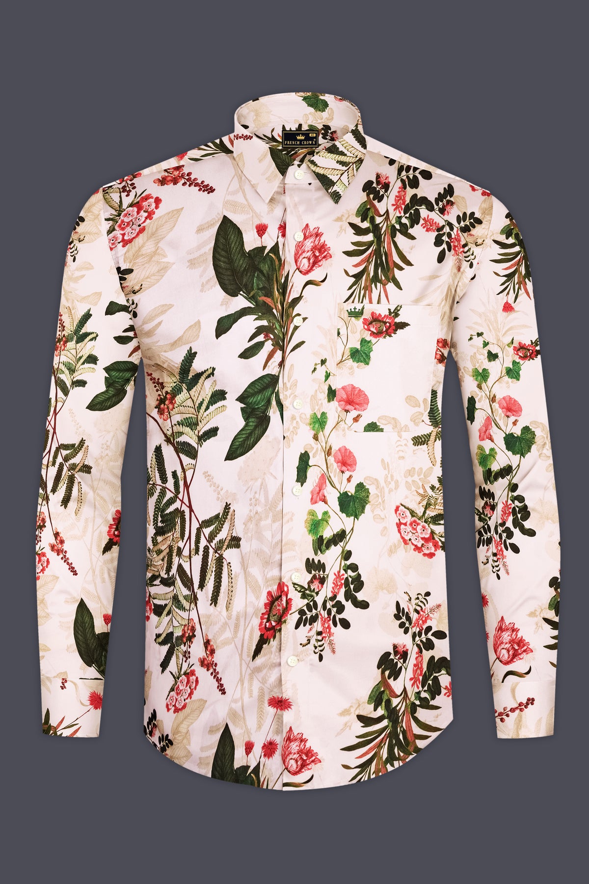 Floréa-Dawn Cream and Lunar Green Botanical Floral Printed Subtle Sheen Super Soft Premium Cotton Casual Shirt
