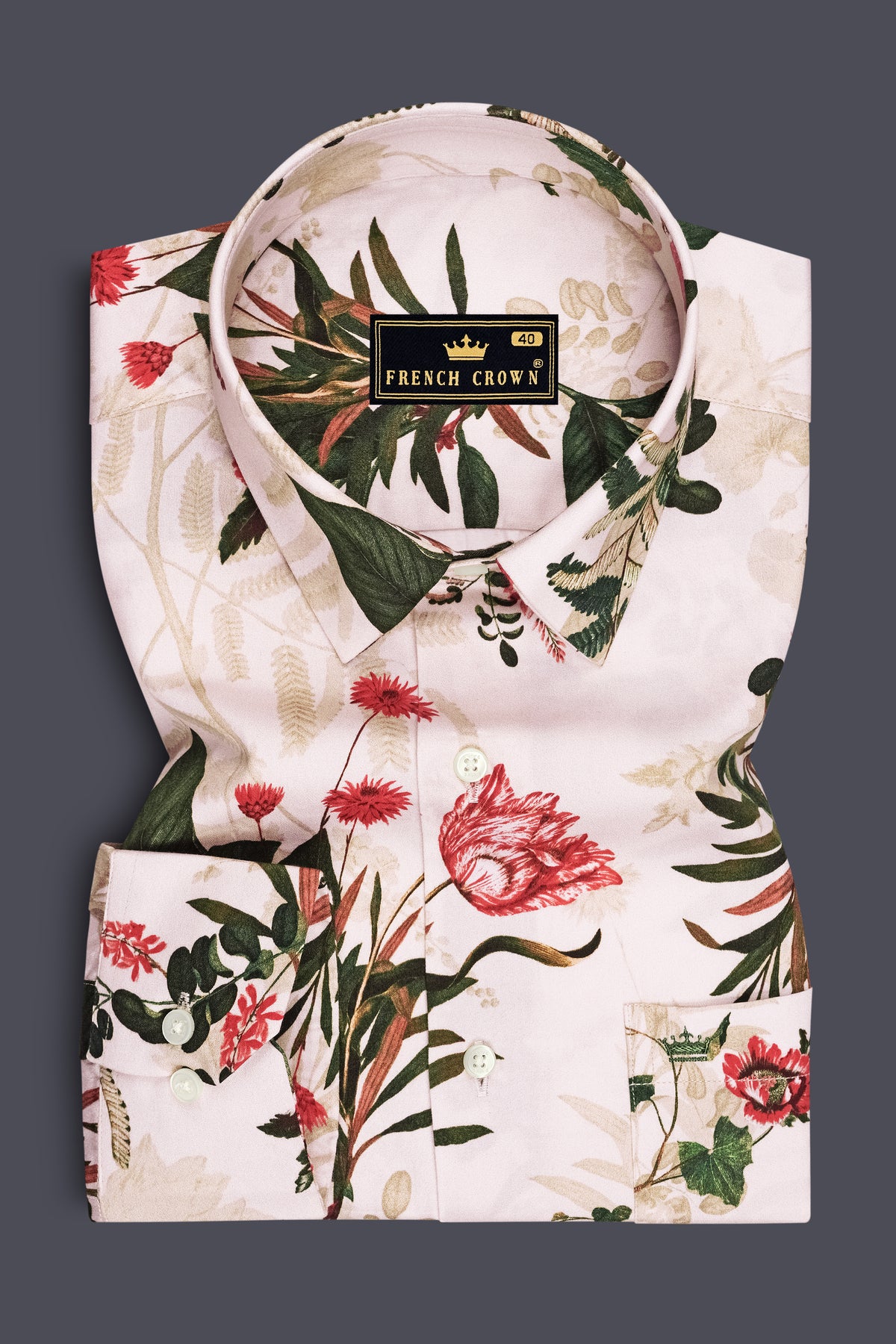 Floréa-Dawn Cream and Lunar Green Botanical Floral Printed Subtle Sheen Super Soft Premium Cotton Casual Shirt