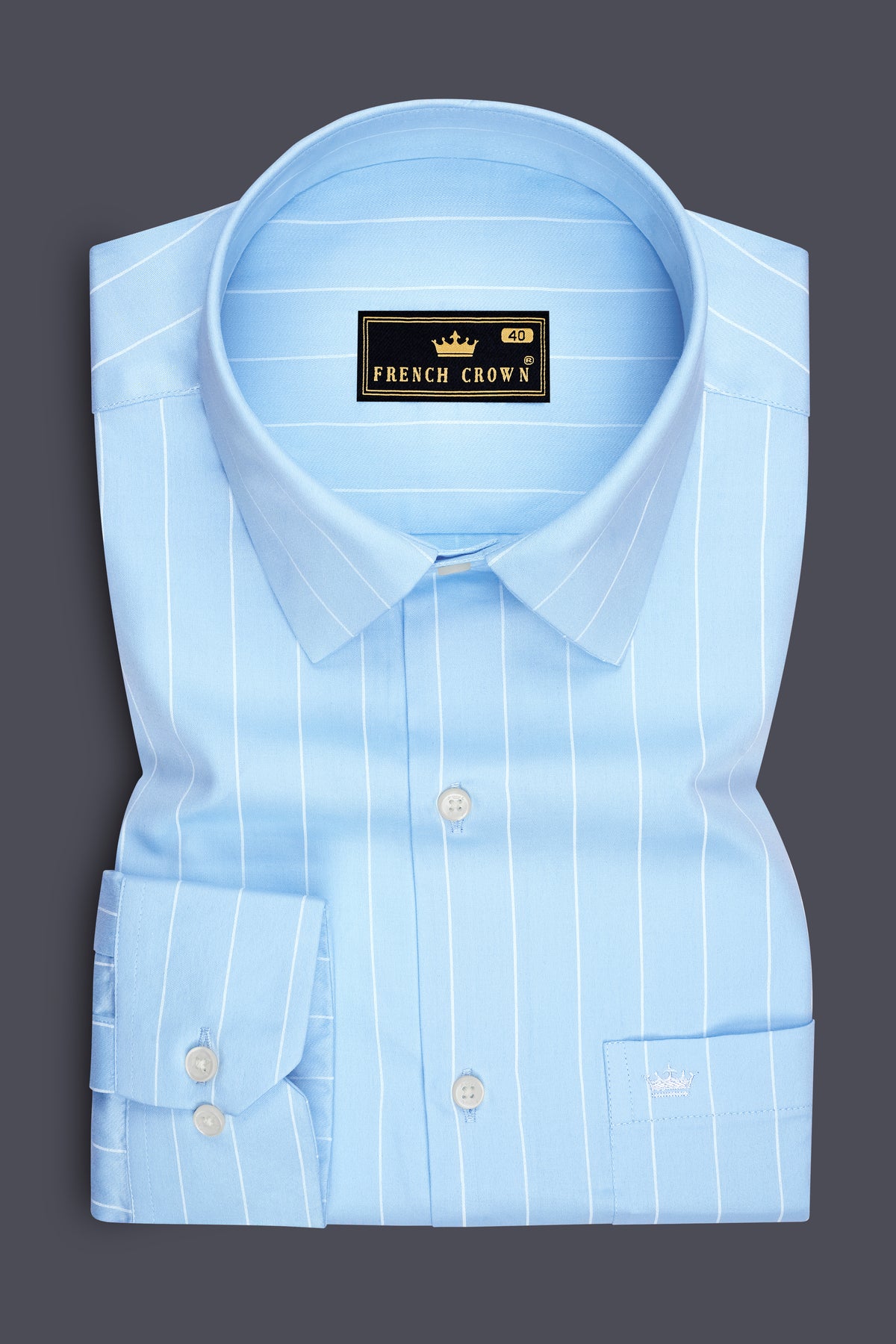 Striata-Hawkes Blue and Bright White Pin Striped Subtle Sheen Super Soft Premium Cotton Dress Shirt