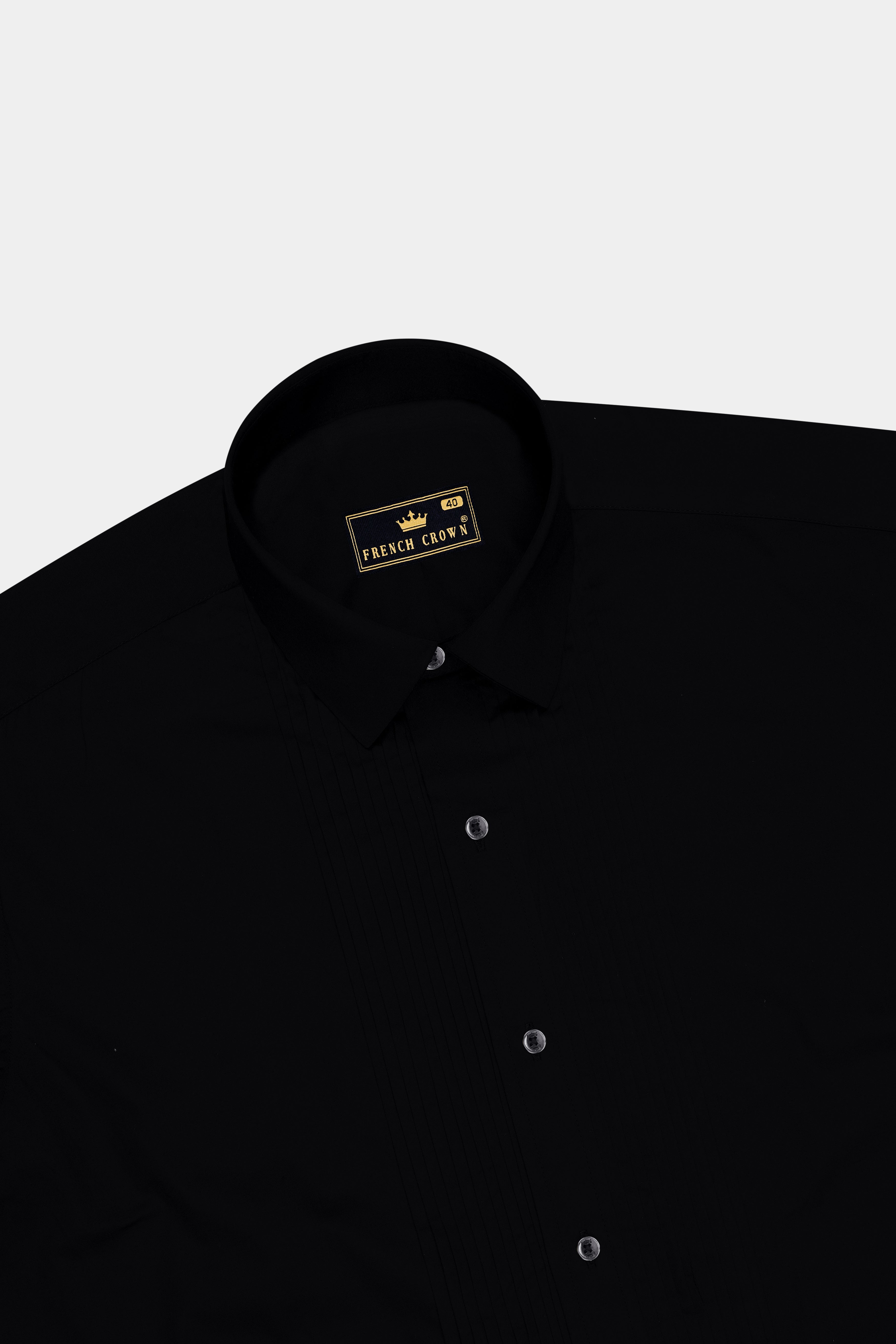 Noir-Jade Black French Cuff Subtle Sheen Super Soft Premium Cotton Tuxedo Dress Shirt