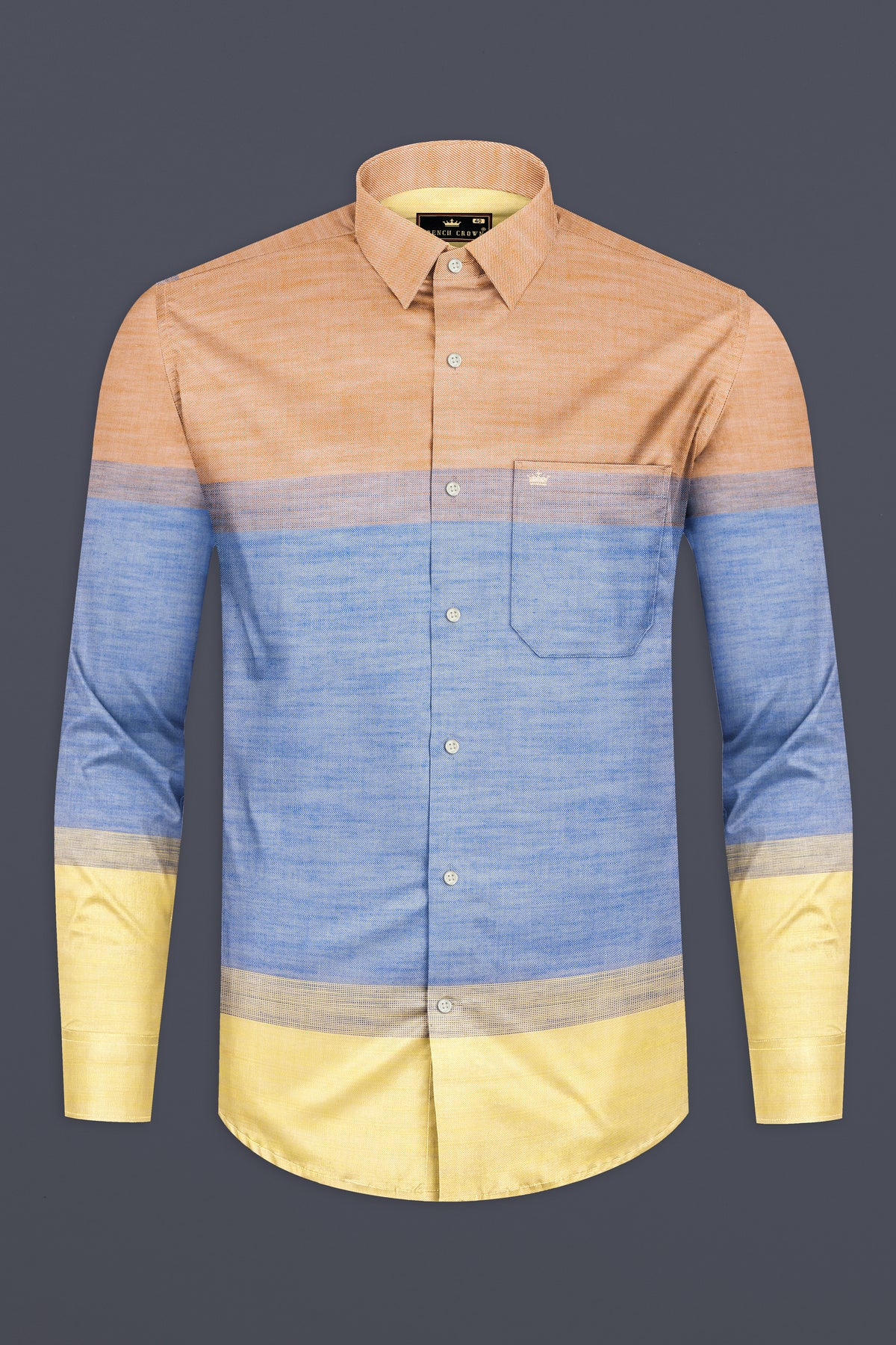 Mosaic-Tumbleweed Orange And Koi Blue Color Block Printed Jacquard Textured Premium Cotton Casual Shirt