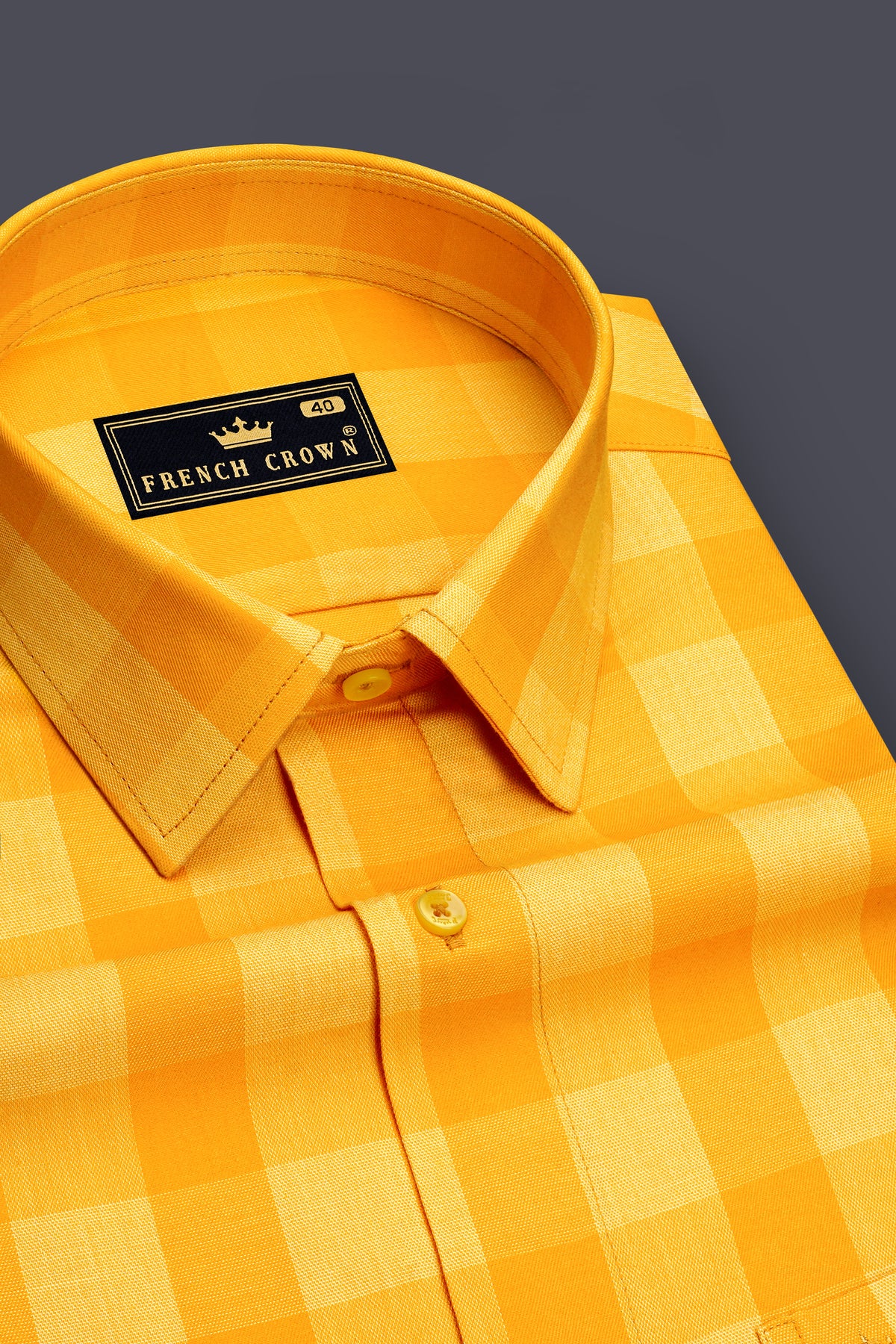 Veyron-Squash Yellow Gingham Plaid Oxford Premium Cotton Dress Shirt