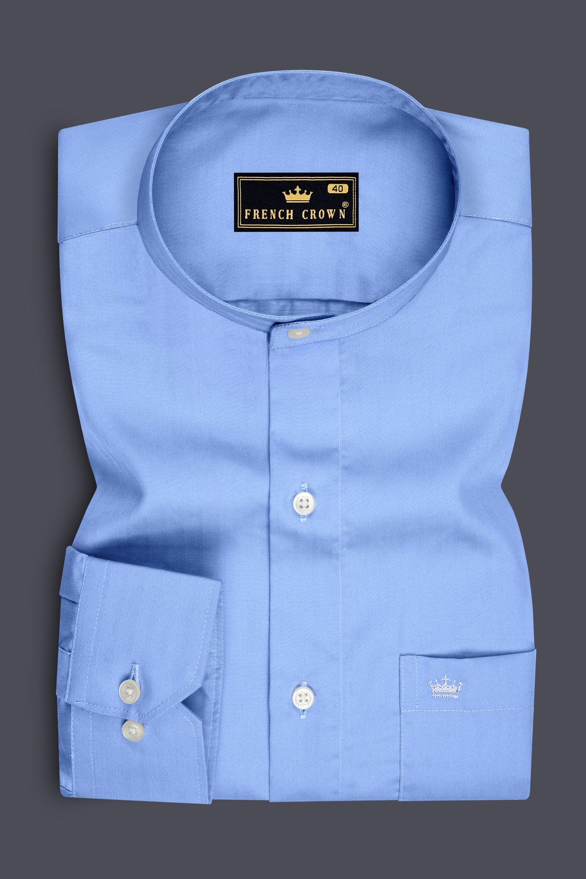 Montero-Perano Blue Textured Herringbone Premium Cotton Mandarin Casual Shirt