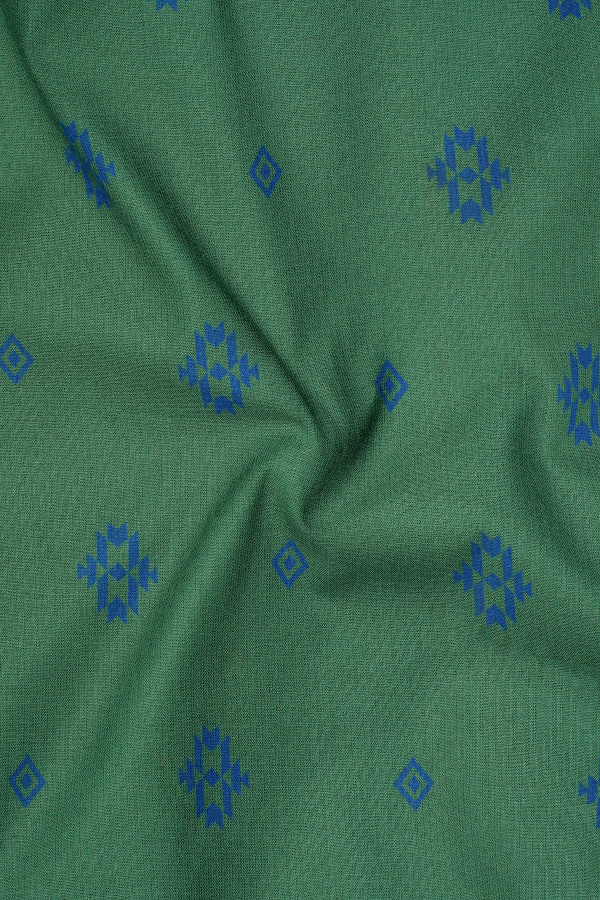 Eden-Como Green Printed Oxford Premium Cotton Mandarin Casual Shirt