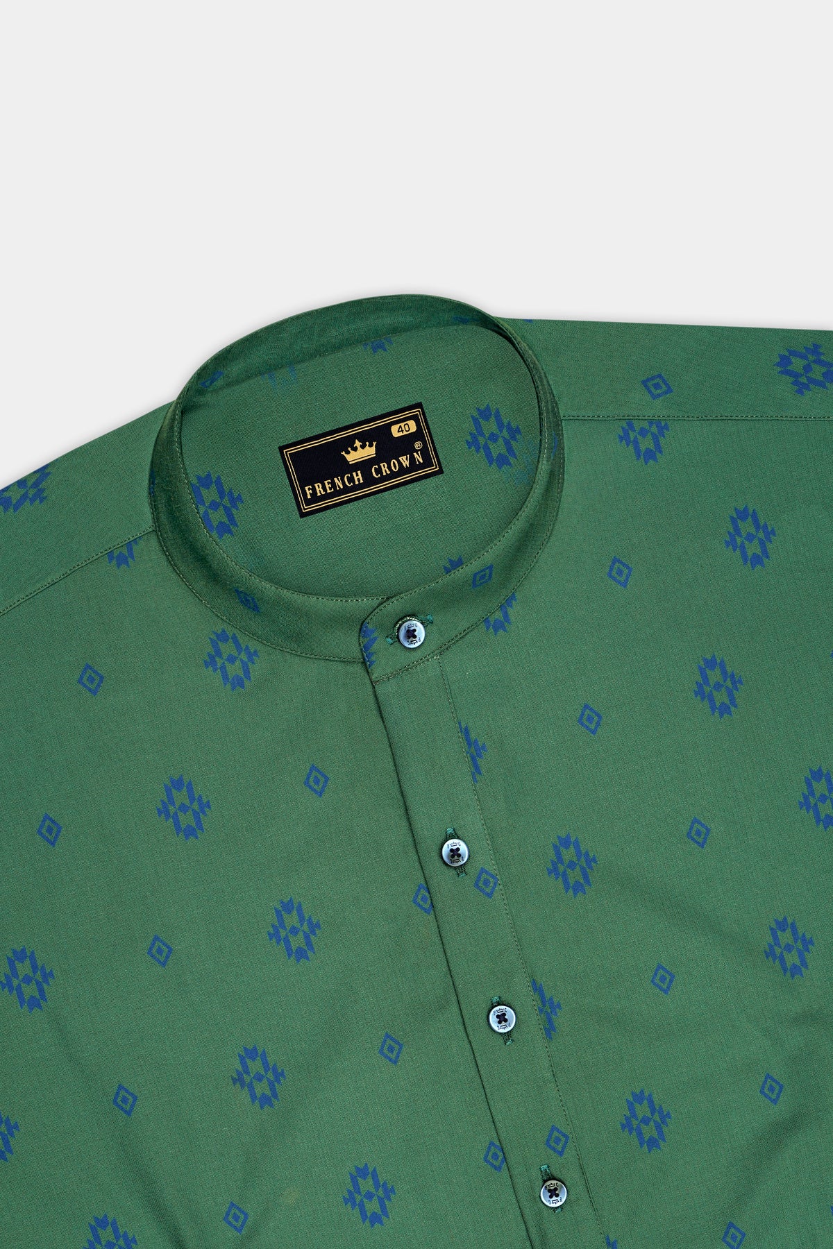 Eden-Como Green Printed Oxford Premium Cotton Mandarin Casual Shirt
