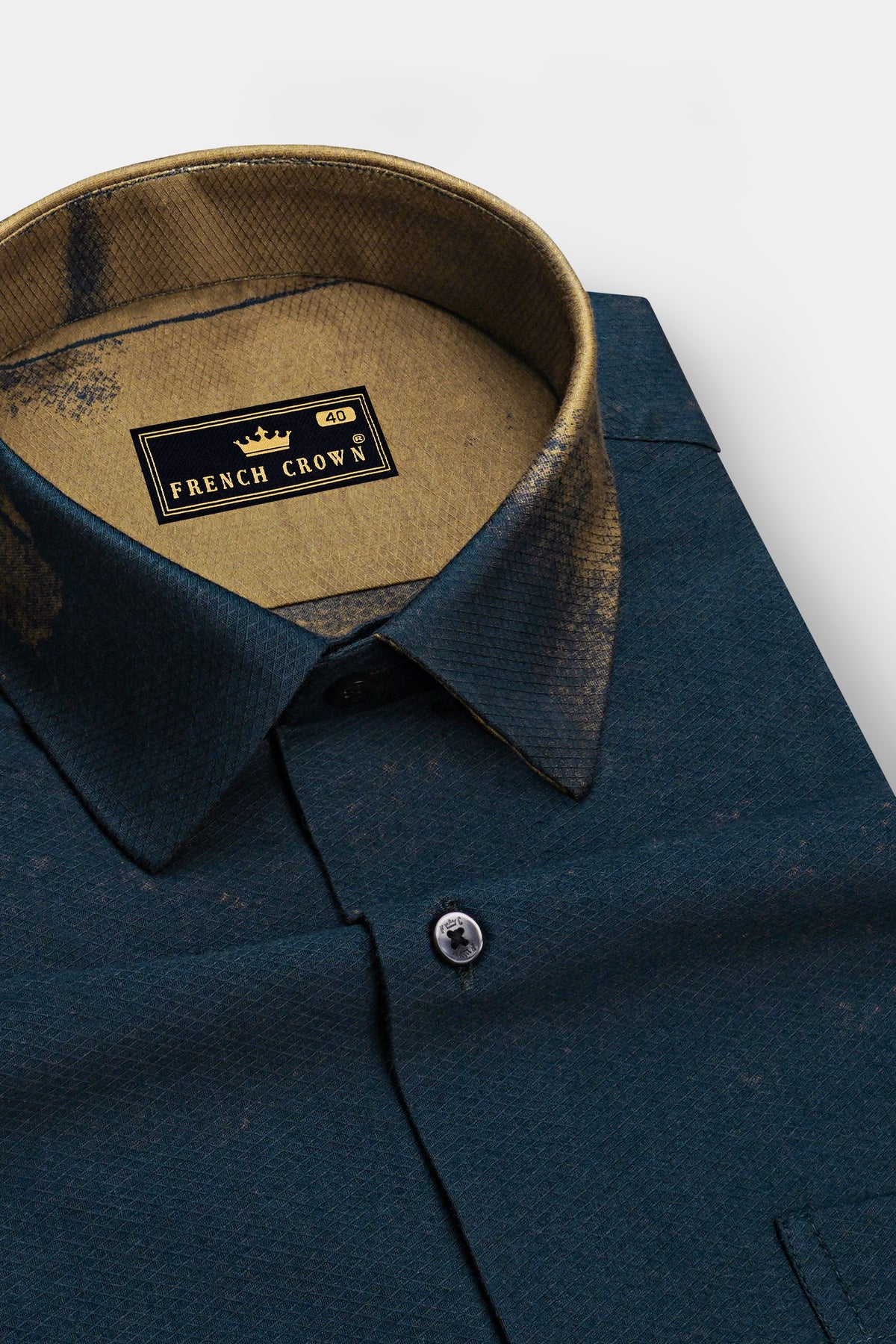 Arbor-Timber Blue And Limed Oak Brown Brush Stroke Printed Dobby Textured Premium Giza Cotton Casual Shirt