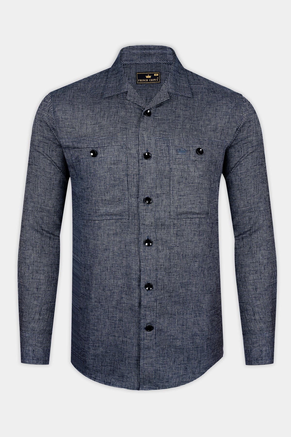 Vanta-Nevada Gray Heavy Weight Houndstooth Textured Premium Cotton Designer Casual Shirt