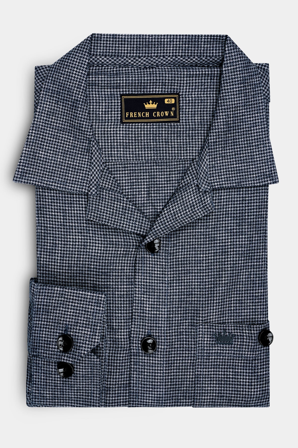 Vanta-Nevada Gray Heavy Weight Houndstooth Textured Premium Cotton Designer Casual Shirt